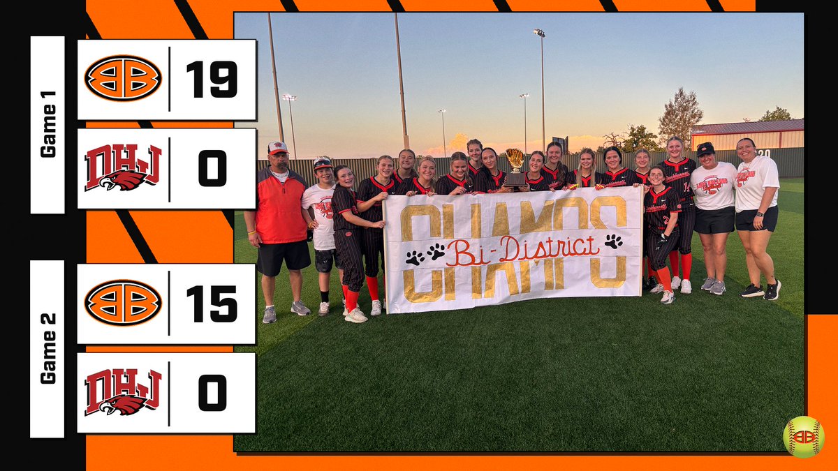 BurkSoftball23's tweet photo. ✨ What a night! 
Our Lady Bulldogs dominated the field tonight, defeating the Eagles in 2. 💪🏽
Your Lady Bulldogs are Bi-District Champions! 🏆
 Let's keep this momentum going! 
#WeAreOne
#WeAreBurkburnett https://t.co/Z8PDq0j54V