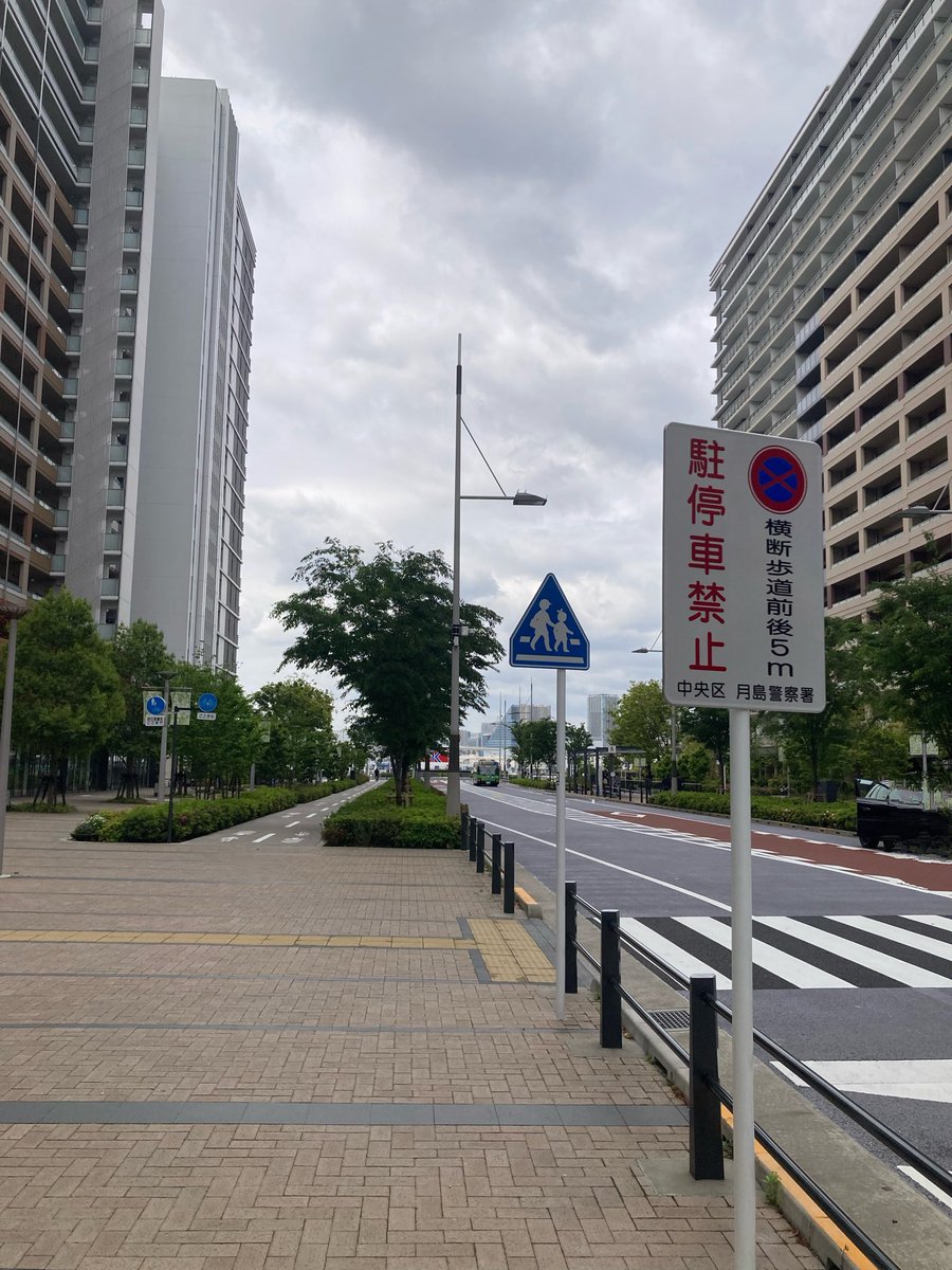 晴海フラッグ　注意喚起②
エリア内の大通りで信号無し横断歩道は2ヶ所。A小学校前とBファミマ前です。本日、現地で5分程の観察をしましたが、減速無し車多数、駐停車禁止の横断歩道手前の駐停車もタクシー含めて多数。
駐停車の注意喚起はBのみ。
新たな対策が必要と強く感じました。