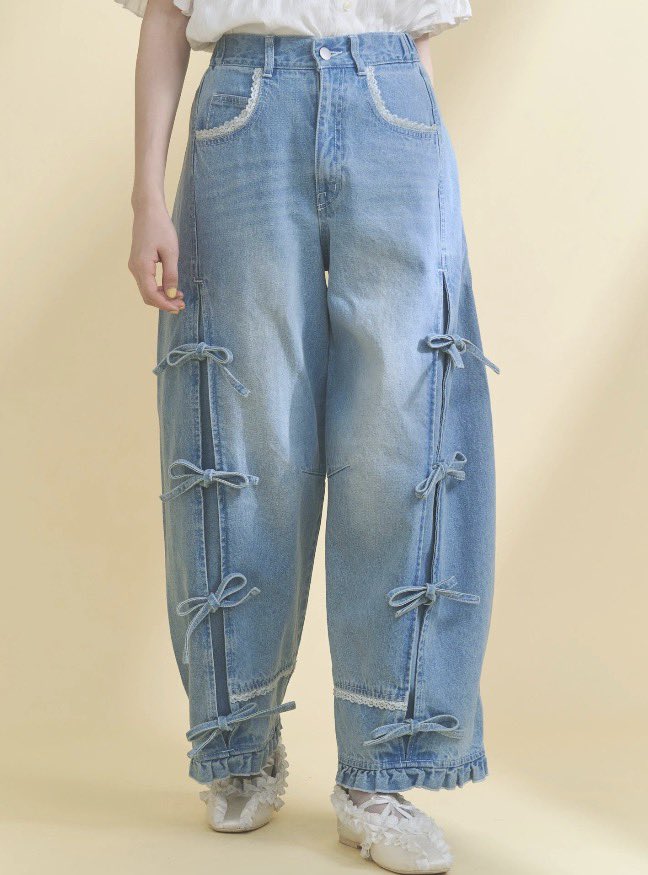 ▷再入荷情報 バレルレッグリボンデニムパンツ ￥14,300円 ブルー