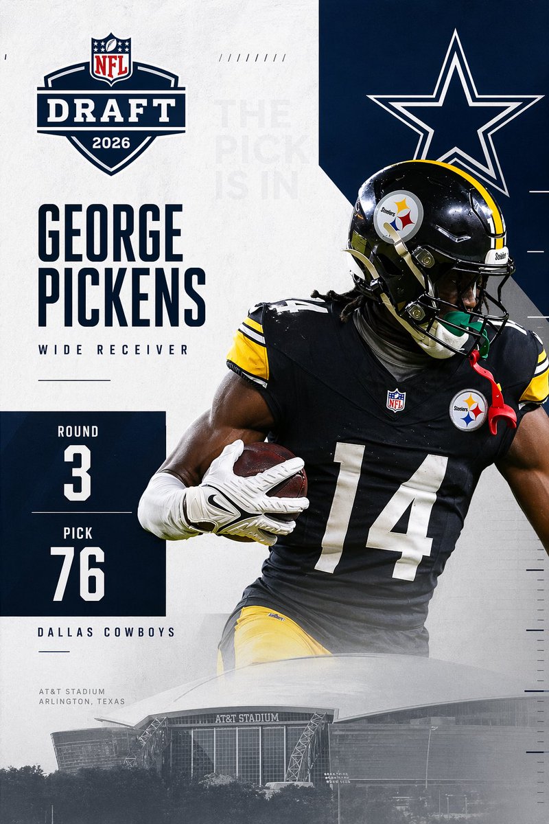 SleeperCowboys's tweet photo. With the 76th overall pick in the 2026 NFL Draft, the Dallas Cowboys select WR George Pickens. https://t.co/gnds25oygi
