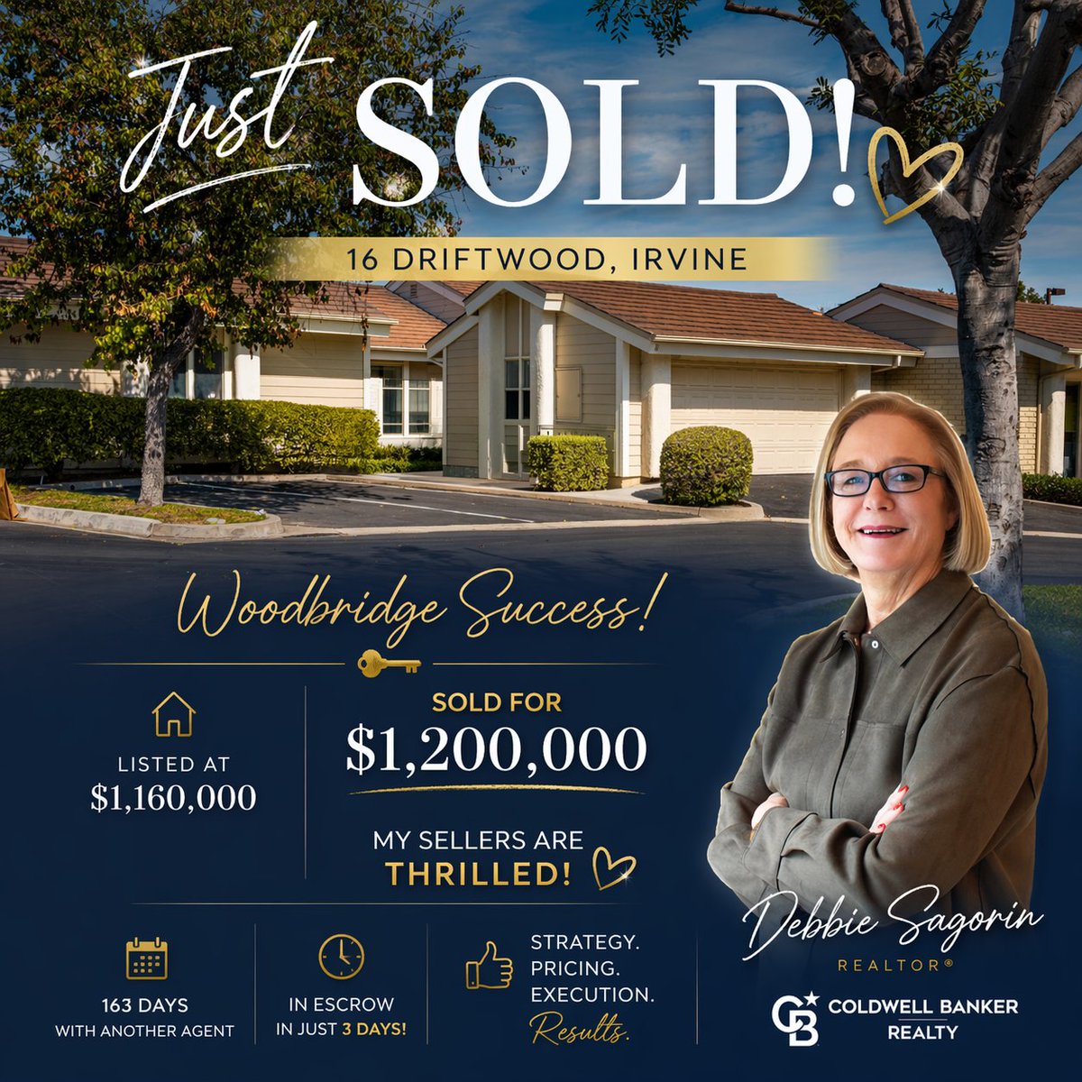 debbiesagorin's tweet photo. Just SOLD in Woodbridge 🎉🏡💥

📍 16 Driftwood, Irvine

💰 Listed at $1,160,000
💰 SOLD for $1,200,000

My sellers are beyond happy with the result… and for good reason 😊👏

After sitting on the market for 163 days with another agent, they trusted me to step in. With the right improvements, pricing, and strategy, we got it into escrow in just 3 days - and closed strong 💪🔥

This is exactly why strategy matters.
This is exactly why execution matters.

If your home didn’t sell the first time… that doesn’t mean it won’t.

📲 Let’s talk.

#Woodbridge #IrvineRealEstate #IrvineRealtor #HomesForSaleInIrvine #ColdwellBankerRealty