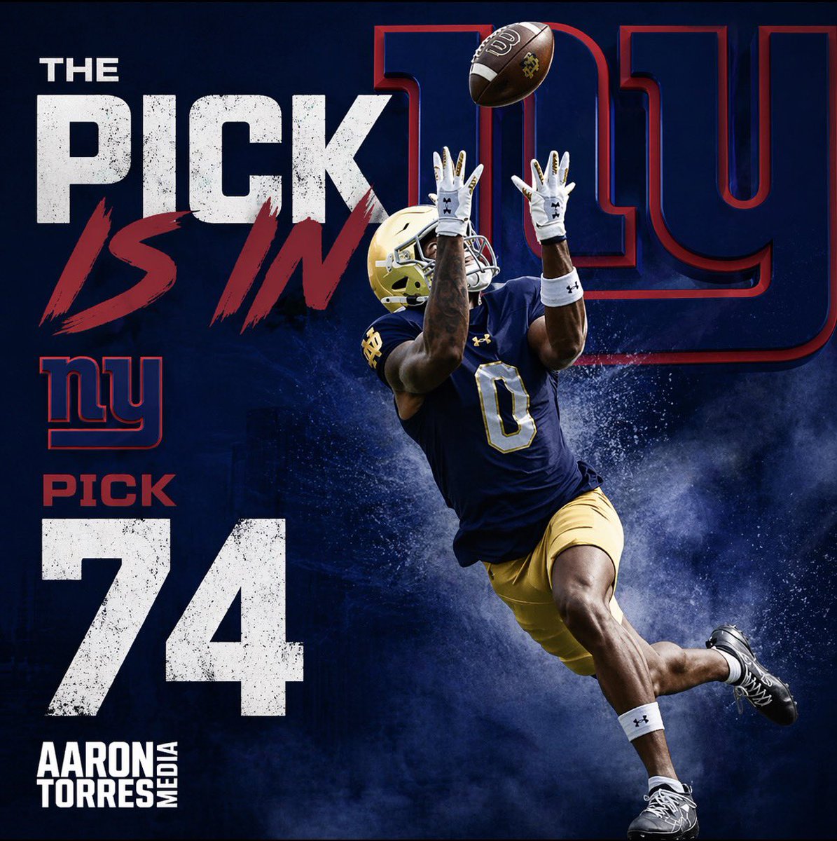 TorresOnND's tweet photo. The New York football Giants trade up in the NFL draft to take wide receiver Malachi Fields from Notre Dame. A new weapon for Jaxson Dart! https://t.co/ZsUQ0WmYvz