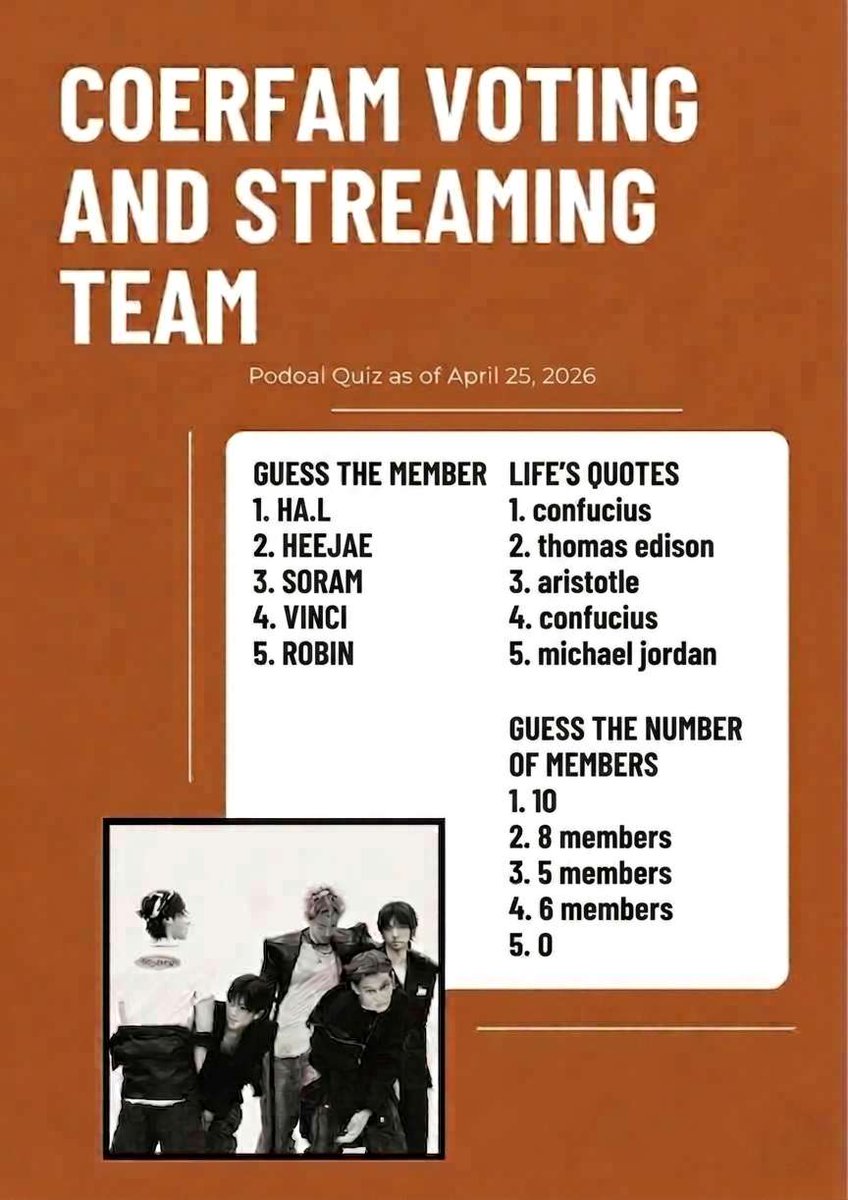CortisHaven's tweet photo. ✨ Podoal Quiz Answer Key: APRIL 25, 2026 ✨
Don't let those quizzes slow you down! We’ve got the full list of answers for today’s tasks. Let’s collect those Podoals and keep the voting power strong, Coerfam! 🗳️💪
#coerfam #cfvst #podoschool #PODOAL #votingteam #kpopquiz #CORTIS https://t.co/IDvIe4JKHZ