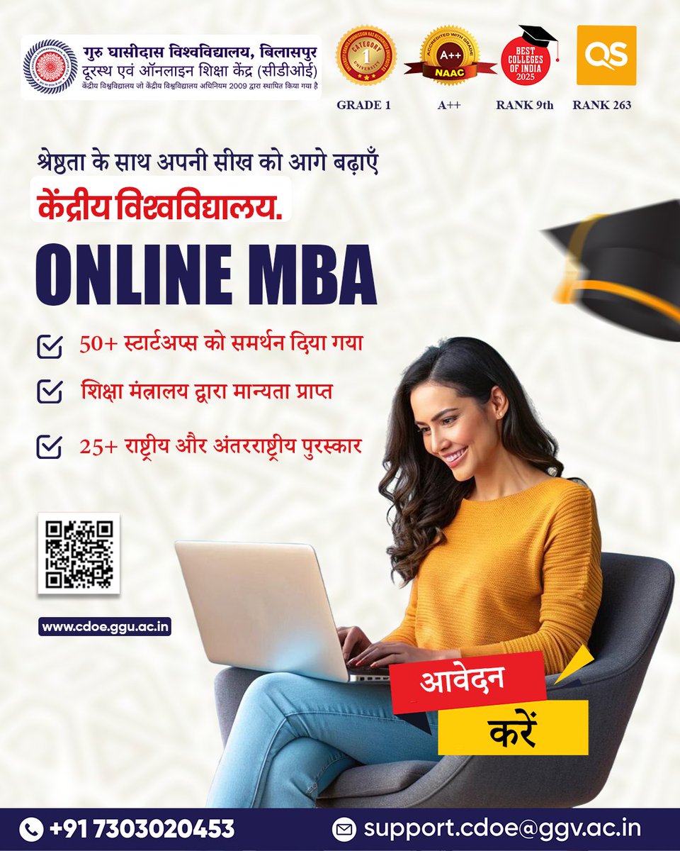 CdoeGgv40080's tweet image. Start your success journey with an Online MBA from a Central University 🎓
Learn from top-ranked programs &amp;amp; boost your career today!
📞 Call Now: +91 73030 20453
🌐 Apply Here: cdoe.ggu.ac.in

#OnlineMBA #CentralUniversity #DistanceLearning #CareerGrowth #GGV