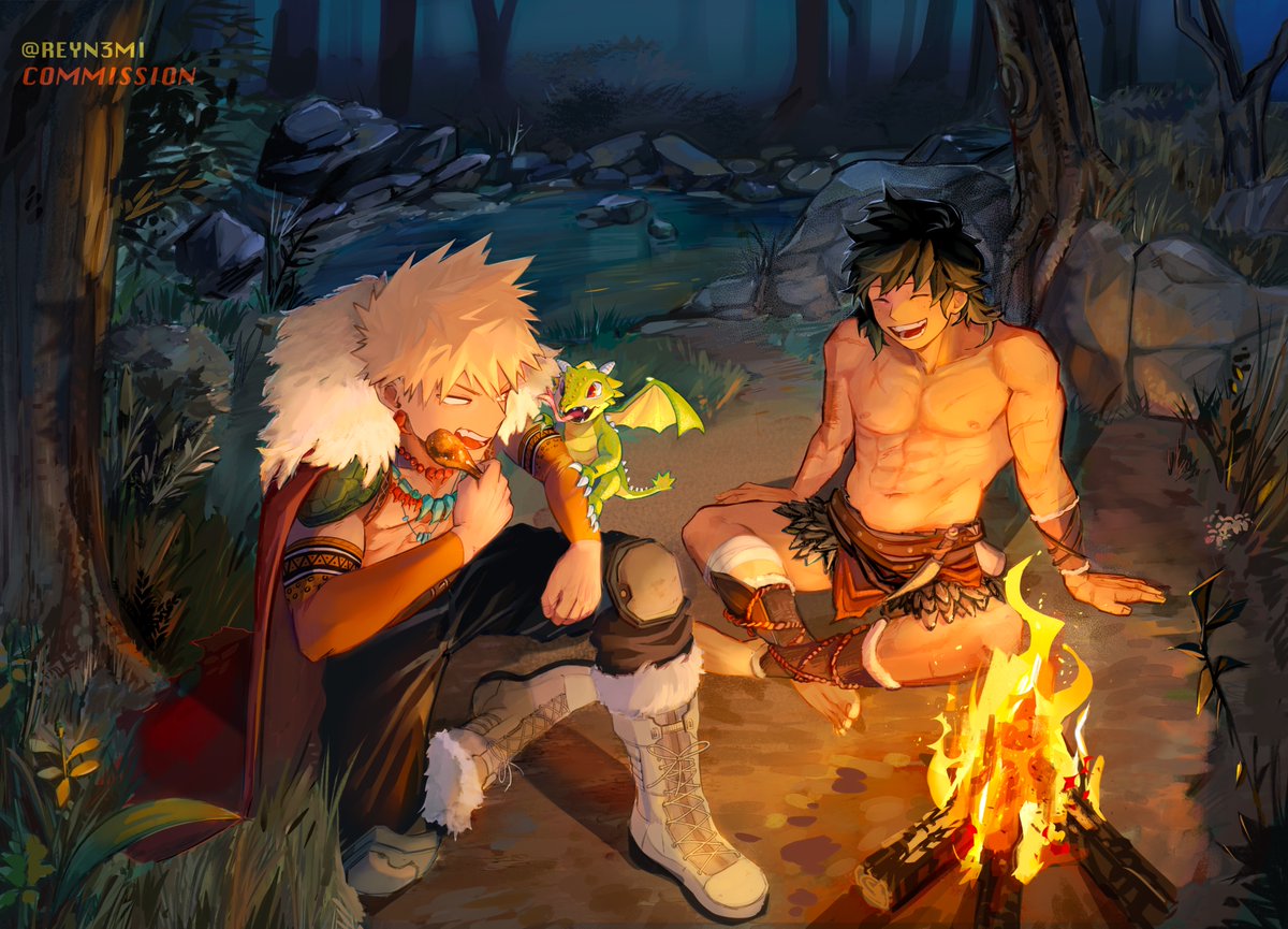 a commission i did for @/jonabenkku! 🫶 their fantasy AU where deku is raised by dragons 🐉🧡