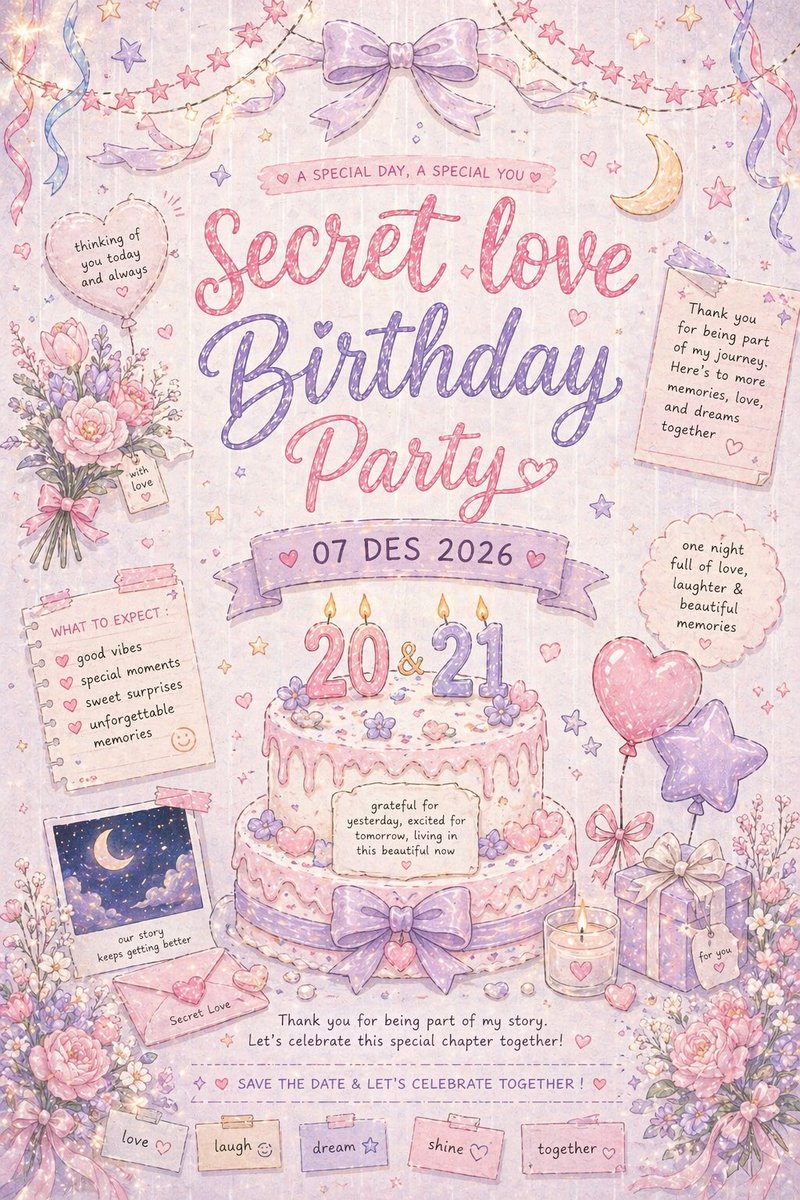 izana1254's tweet photo. THE IZZA MINI TOUR SPECIAL BIRTHDAY PARTY :

{ SECRET LOVE BIRTHDAY PARTY } 

07.12.26
AT 06:00 - 23:00 WIB 
ONLY ON PRIVAT ROOM HOME / DIMMA HOME FAMILY https://t.co/a8lDdG81ch