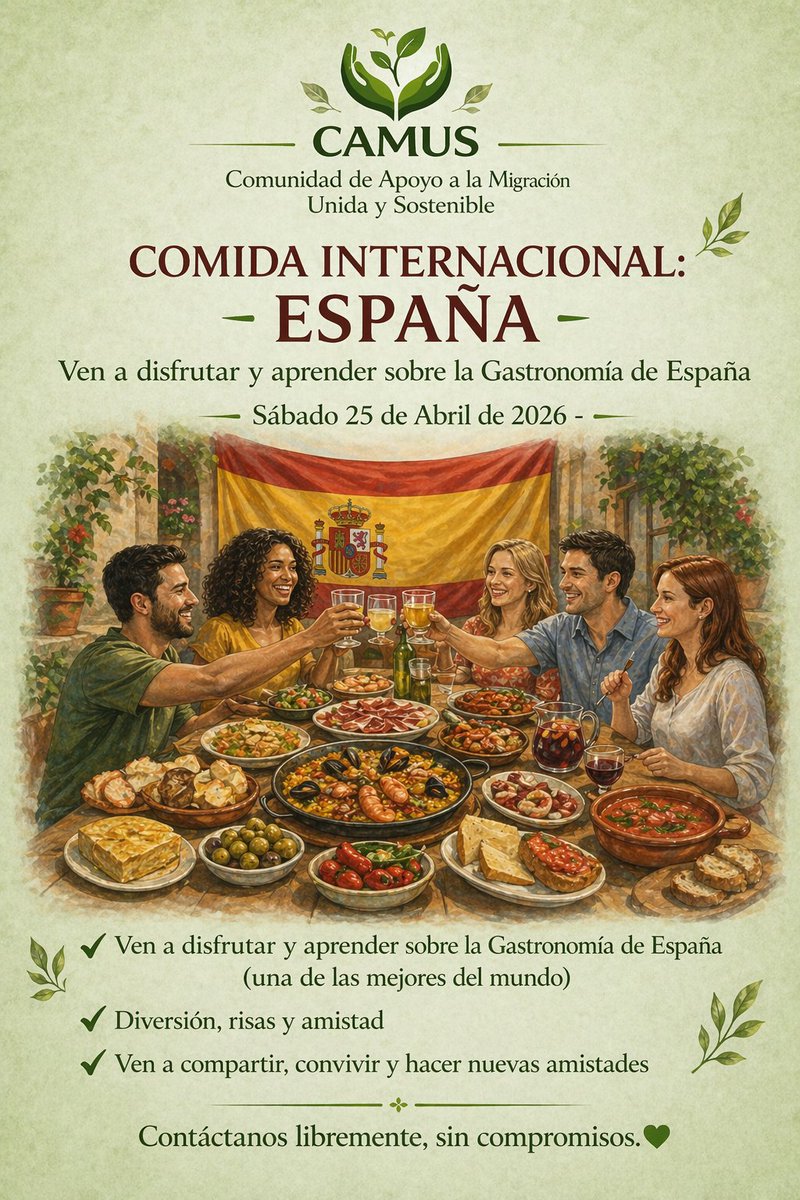 comunidadcamus's tweet image. 💚 COMIDAS INTERNACIONALES CON CAMUS 💚
-CAMUS (Comunidad de Apoyo para la Migración Unida y Sostenible) te invita todos los Sábados a una comida en su Sede Social
¡Te esperamos con los brazos abiertos! (cualquier información puedes escribirme por privado)
#Comidas #CAMUS #Madrid