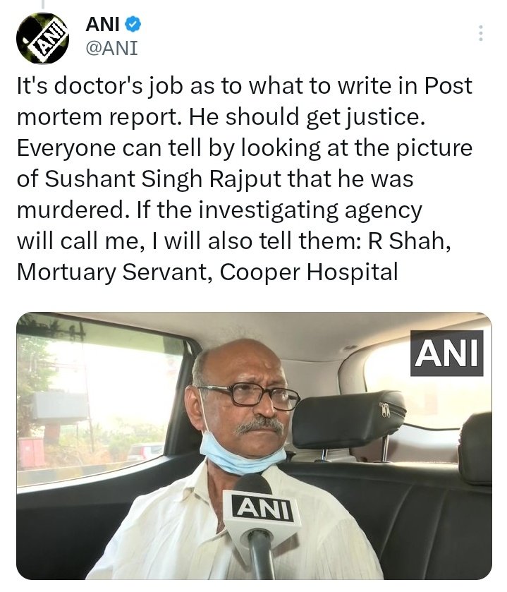 Isn't it ENOUGH <a href="/CBIHeadquarters/">Central Bureau of Investigation (India)</a> 
tht we have an eyewitness who is saying Sushant Singh Rajput was Murdered...Why r u still silent in this case even aftr getting Ample Evidence...Your disrespecting our Justice System. <a href="/NIA_India/">NIA India</a> <a href="/PMOIndia/">PMO India</a>

RoopKShah Statement InSSRCase