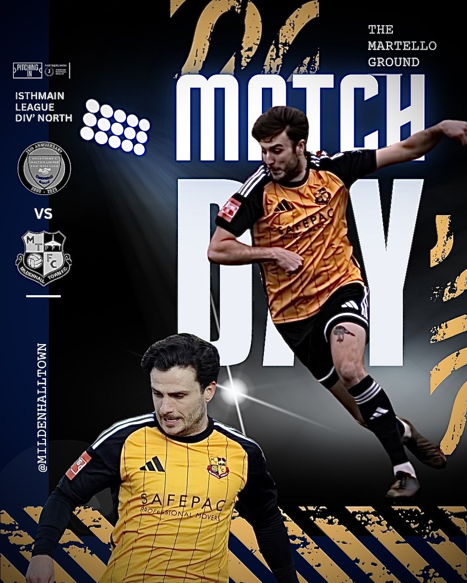 MildenhallTown's tweet photo. 🟡⚫️ FINAL DAY ⚫️🟡
Every @IsthmianLeague game this season has led to this moment.
Away to @Felixseasiders
Must win. Three o’clock.
Proper Suffolk football. 💪
Come on The Hall. 🟡⚫️
#MildenhallTown #ComeOnTheHall #UpTheHall #IsthmianLeague #FinalDay https://t.co/SF7itKjRzz