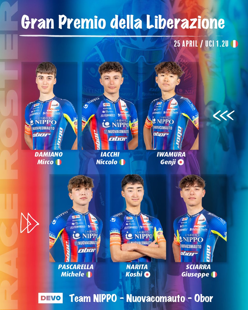 NIPPO_RACING's tweet photo. ♨️ 岩村＆成田が出場 🇮🇹
U23ワンディレース
「GPリベラッツィオーネ（UCI1.2U）」本日開催！

イタリア解放記念日に、ローマ・カラカラ浴場周辺で行われる伝統レースに、
チームNIPPO・ノーヴァコマウト・オボールから
岩村元嗣選手＆成田光志選手が参戦🔥

全長138km（6km×23周）
平坦基調ながらテクニカルコーナー多めのコースが特徴⚡️
応援よろしくお願いします！！！

🔴 LIVE 🇯🇵 22:45から
https://t.co/1c4Iws3yZD