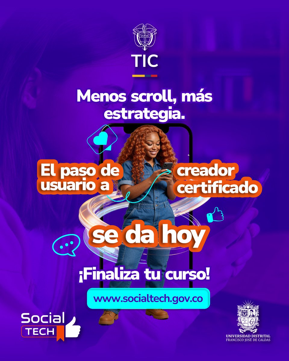 Ministerio_TIC's tweet photo. Lo que aprendiste en 💜#SocialTECH tiene un valor incalculable en la nueva economía. 🖥️ No dejes que el conocimiento se quede en la plataforma, llévatelo a tu hoja de vida.
Certifícate: https://t.co/VrXYiJmiFi https://t.co/6iXPFaDPzW