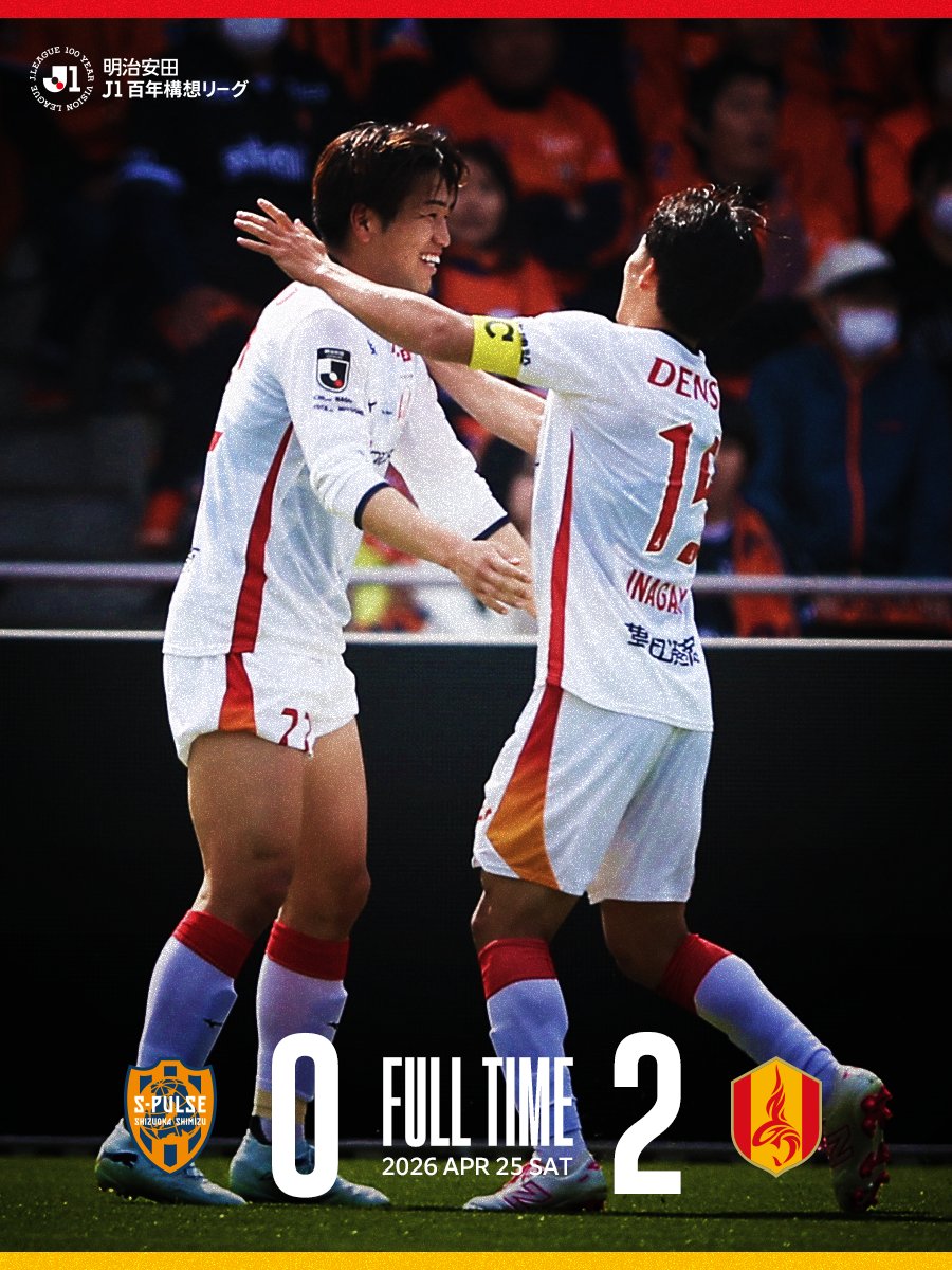 FT 清水エスパルス 0 - 2 名古屋グランパス

⚽️45' #木村勇大
⚽️88' #杉浦駿吾

テキスト速報🔻
x.gd/mfmBb

攻守にわたり全員が粘り強く闘い、クリーンシートでの勝利🔥
本日もそれぞれの場所から後押しをありがとうございました！

#grampus
#グランパス
#Ｊリーグ