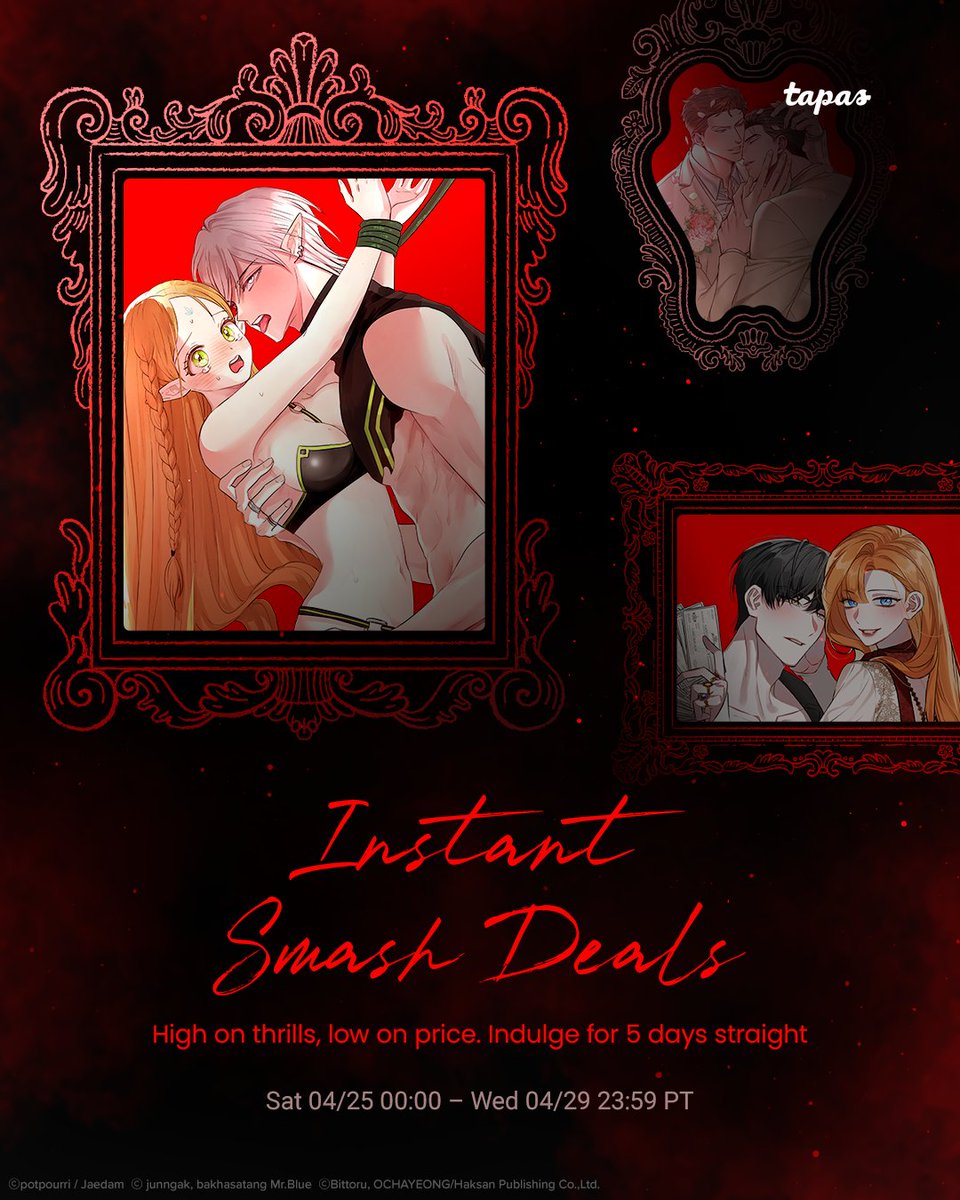 tapas_app's tweet image. Add some spice to your reading list with this hot comic lineup!😏

⏳From 04/25 00:00 PT - 04/29 23:59 PT 💋❤️‍🔥

Dive into these 18 steamy series for up to 50% off on the Tapas site only.🔗✨

#tapasentertainment #webcomic #romancemanhwa #manhwarecommendation
