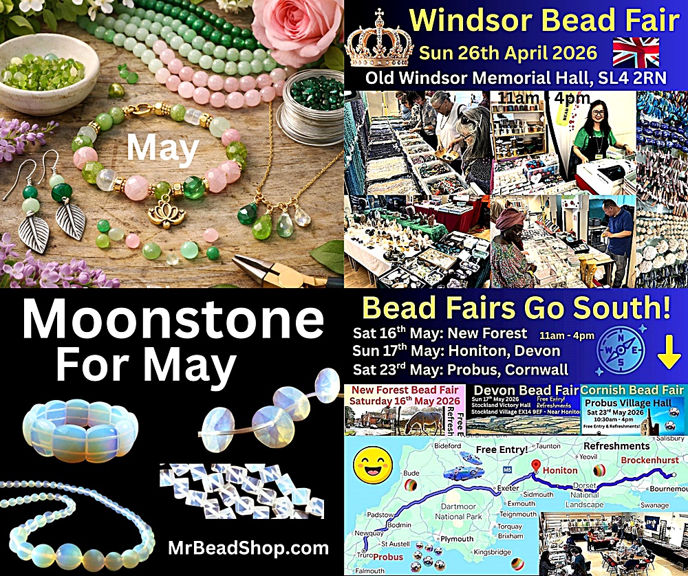 UKMrBead's tweet image. See Our Latest #Beading Newsletter: bit.ly/4ctcbAY   - Bead Fair Reports, Making #SemiPrecious #Jewellery In May, Magical Moonstone, Enjoy a #Bead Fair Soon &amp;amp; 2026 Bead Fairs
