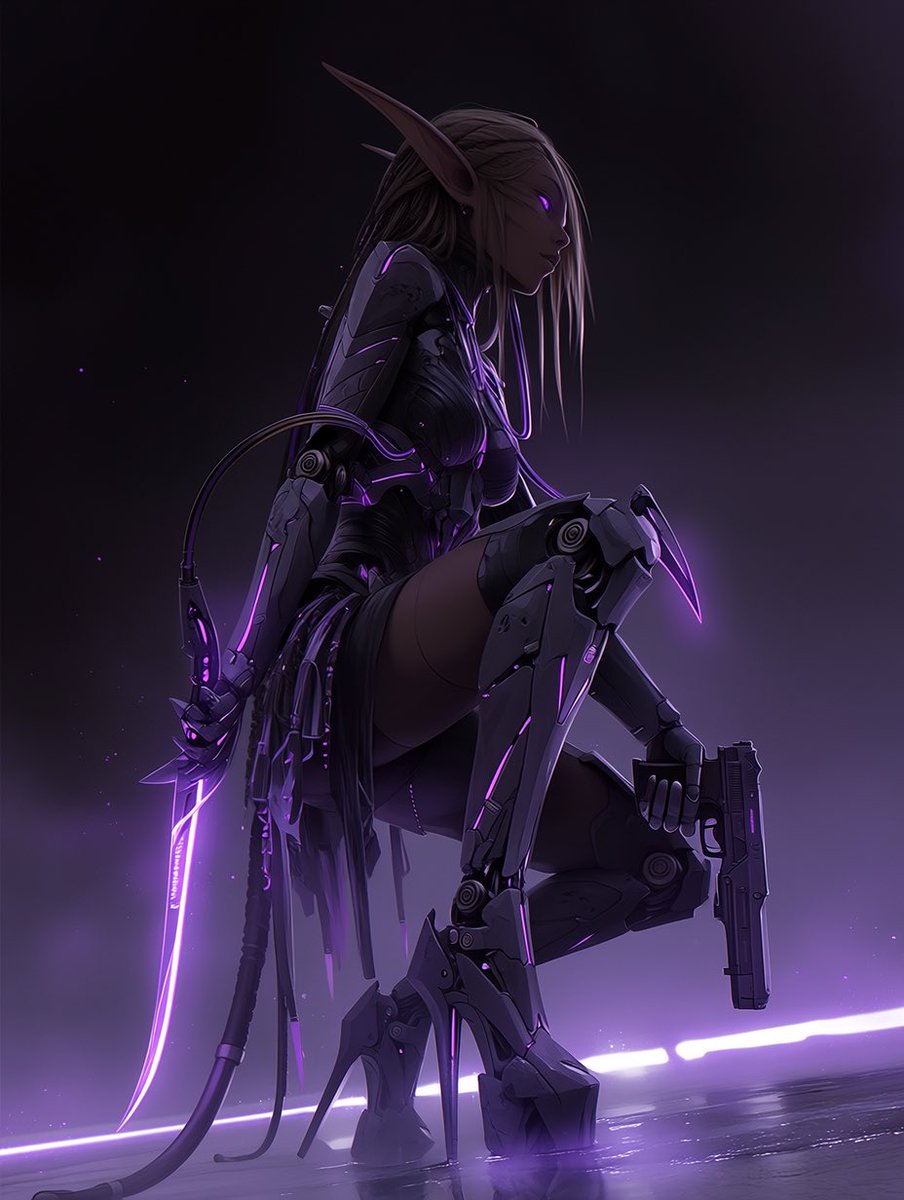 uenrura's tweet image. Cyber Dark Elf Assassin 
Silent steps. Neon edge. No mercy.

#Cyberpunk #DarkFantasy #OC