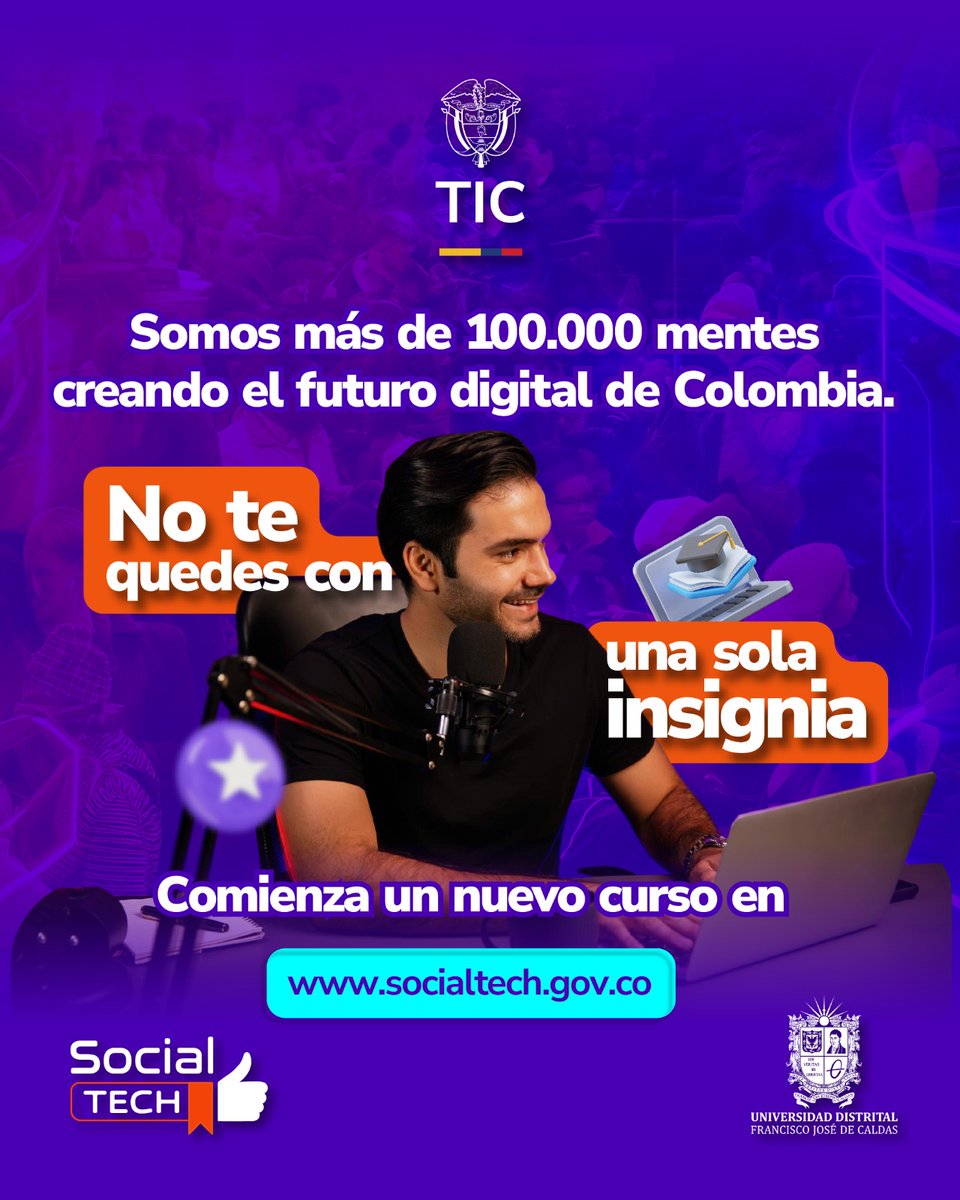 Ministerio_TIC's tweet photo. La comunidad 💜#SocialTECH no se detiene. Ya dominas una habilidad, ahora diversifica tu perfil. Recuerda que los 5 cursos son gratuitos y complementarios.
Vamos por el segundo: https://t.co/VrXYiJmiFi https://t.co/q4KQuXhNTd