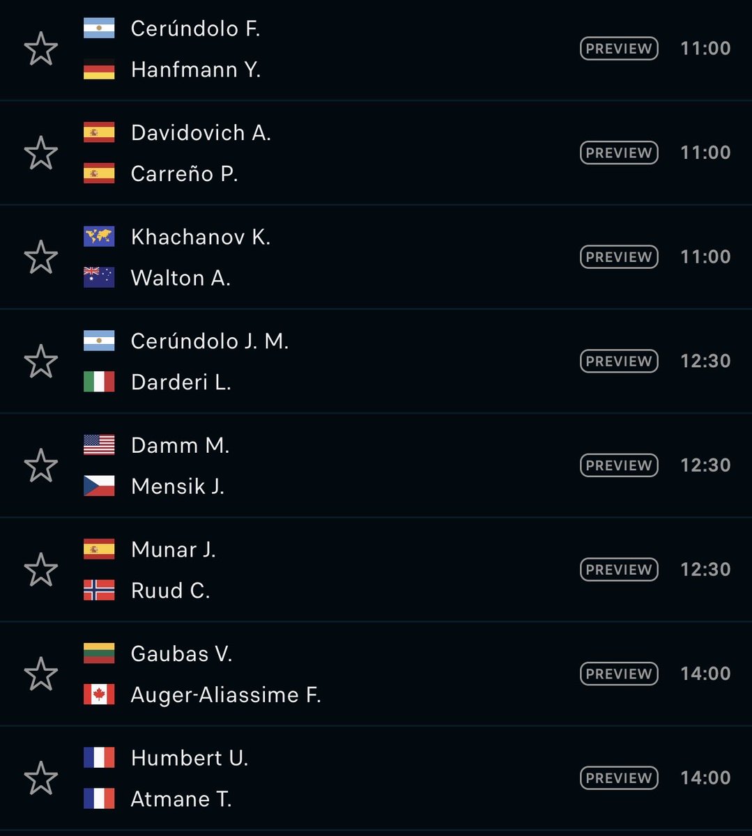 Christian2dos's tweet photo. ¿CUAL ES TU QUINIELA PARA HOY EN MADRID?

La mia: Cerundolo, Davidovich, Khachanov, Cerundolo, Mensik, Ruud, Auger, Humbert, Blockx, Vallejo, Cobolli, Zverev, Budkov, Moutet, Medvedev y Bublik.

16 partidos, comenta la tuya y quien acierte más le regalaré 100€ 🤝

Mi canal: https://t.co/TCpPfRf7BF