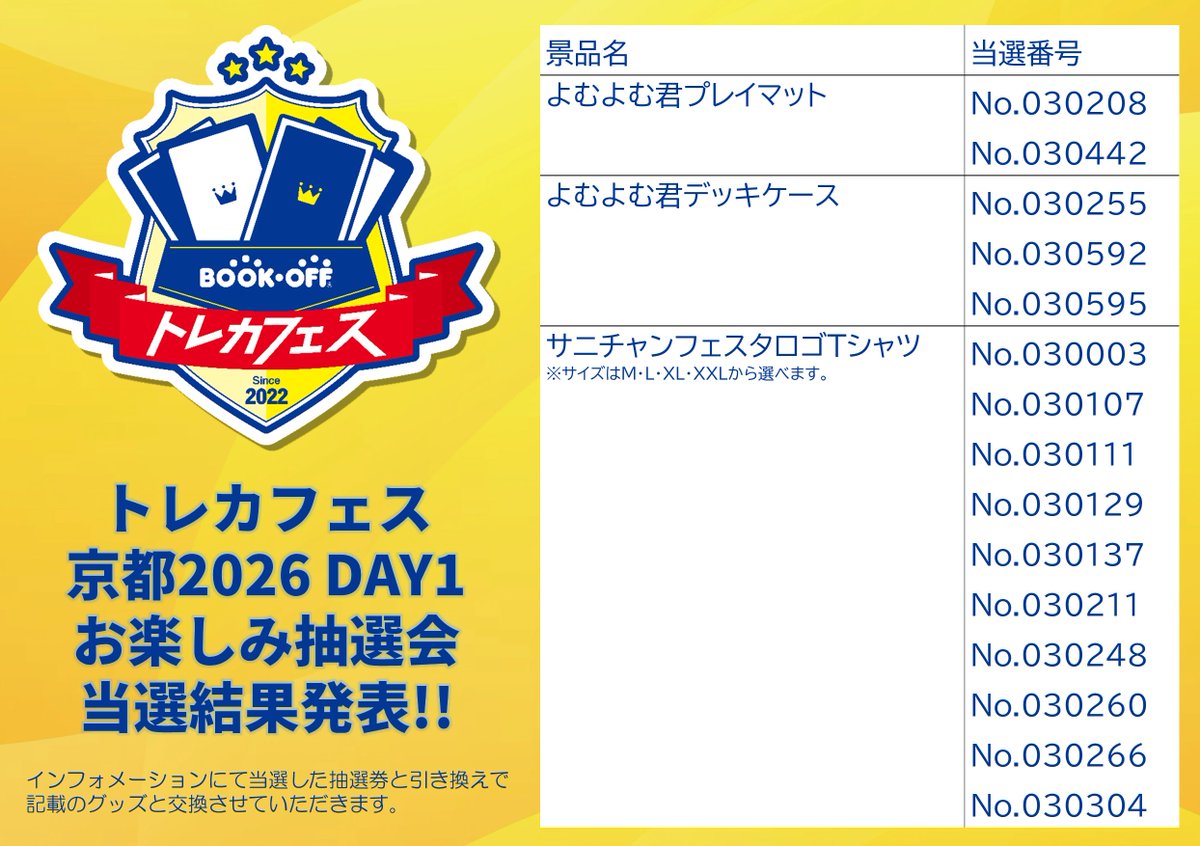 トレカフェス 京都2026】 Day1 お楽しみ抽選券の当選発表を行いました