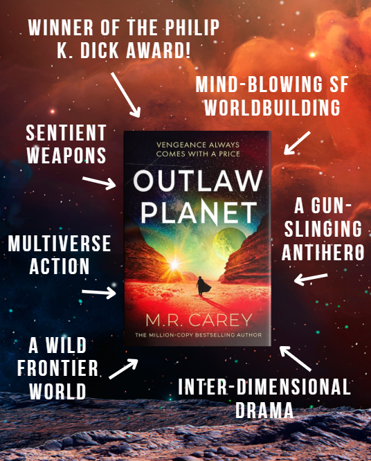 orbitbooks's tweet image. Multiverse action, sentient weapons, and award-winning writing: need we say more! 

Have you got your paperback copy yet? 

#spaceopera #sciencefiction #OrbitBooks #MRCarey #OutlawPlanet #newreleases #PhilipKDick