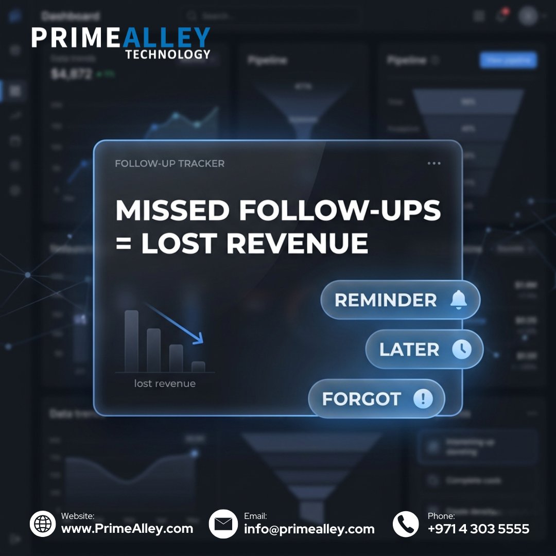 PrimeAlley's tweet photo. Missed follow-ups can cost more than you think.

Stay organized, stay consistent, and never miss an opportunity.

#SalesGrowth #CustomerExperience #CRMTools #BusinessAutomation #PrimeAlleyWorkspace #CRM #crmtools #CRMSetup #CRMSoftware #work #dubai #dubaï #dubai❤️ #dubailife https://t.co/MESWNK9Mlu