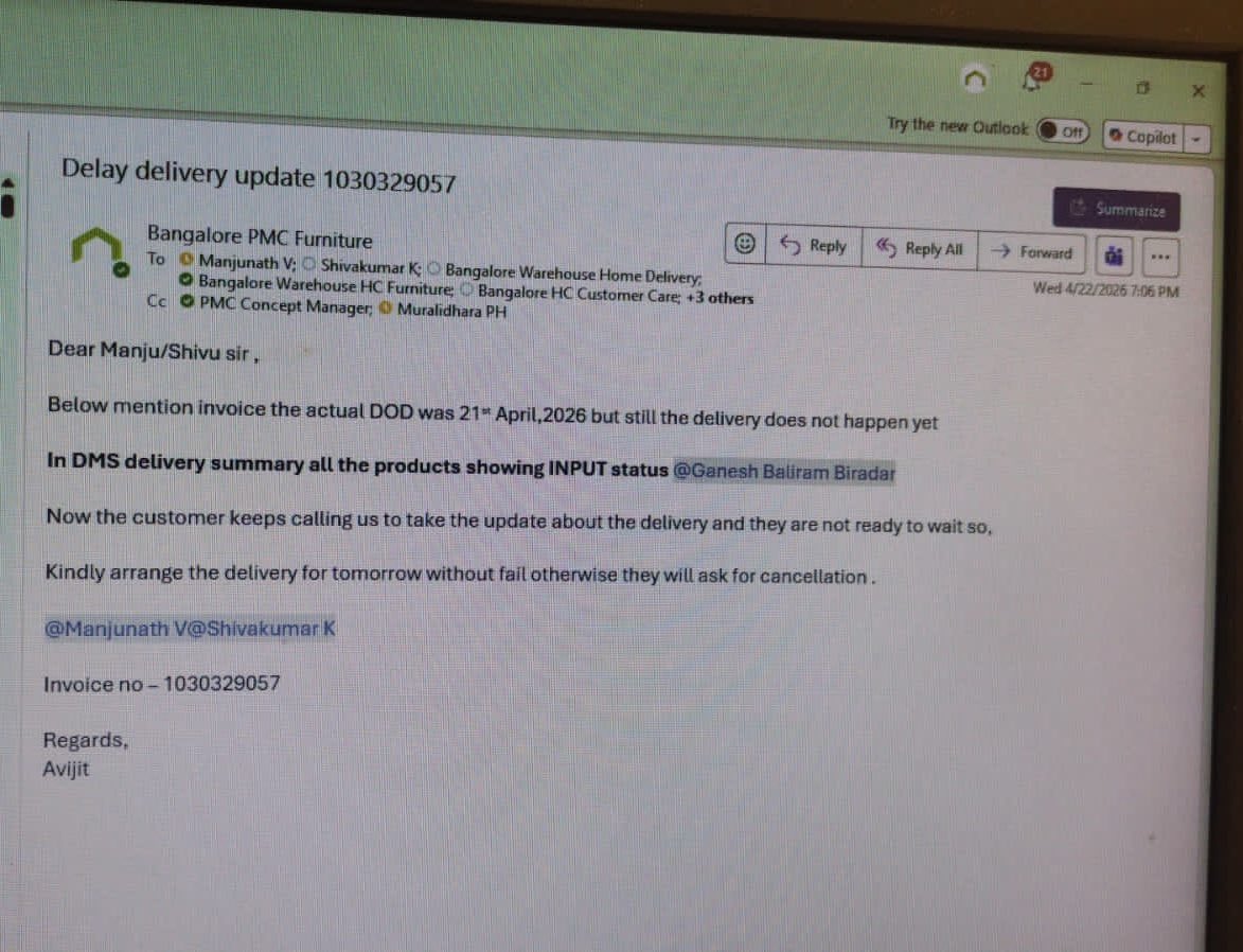 jhapashupati's tweet photo. @Lifestyle_Store Extremely unprofessional. Delivery Inv# 013531030329057 promised for 22Apr-still not delivered as of 25Apr. No proactive update;on follow-up, learned it’s been pushed to 30Apr without notice.Unacceptable. Cancel immediately &amp; compensate for time, effort&amp; money👎 https://t.co/eyt86z8kDw
