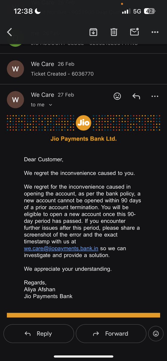 deep_paik32's tweet image. @CareJpb Extremely disappointed. It has been 93 days since my account closure (beyond your 90-day policy) yet I am still unable to open a new account. This is unacceptable. Take immediate action and resolve this issue ASAP or I will escalate further. #JioPaymentsBank #PoorService