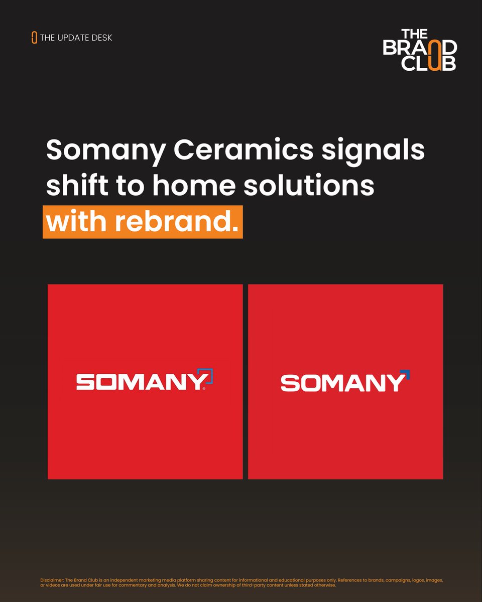 TheBrandClubIn's tweet image. Somany Ceramics rebrands.

From tiles → home solutions.

That’s a positioning shift.

#Rebranding #BrandStrategy #HomeSolutions