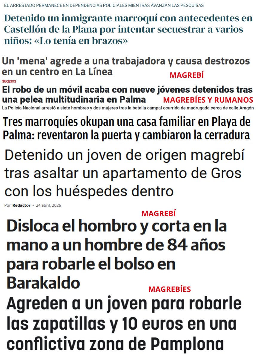 Undercover_Camo's tweet photo. Ayer en total hubo 12 casos aislados en España (que se sepan o haya noticia) 

Los 5 que puse más estos 7 con el denominador común del factor magrebí. España va cuesta abajo y sin frenos. https://t.co/jwTfvIys5x