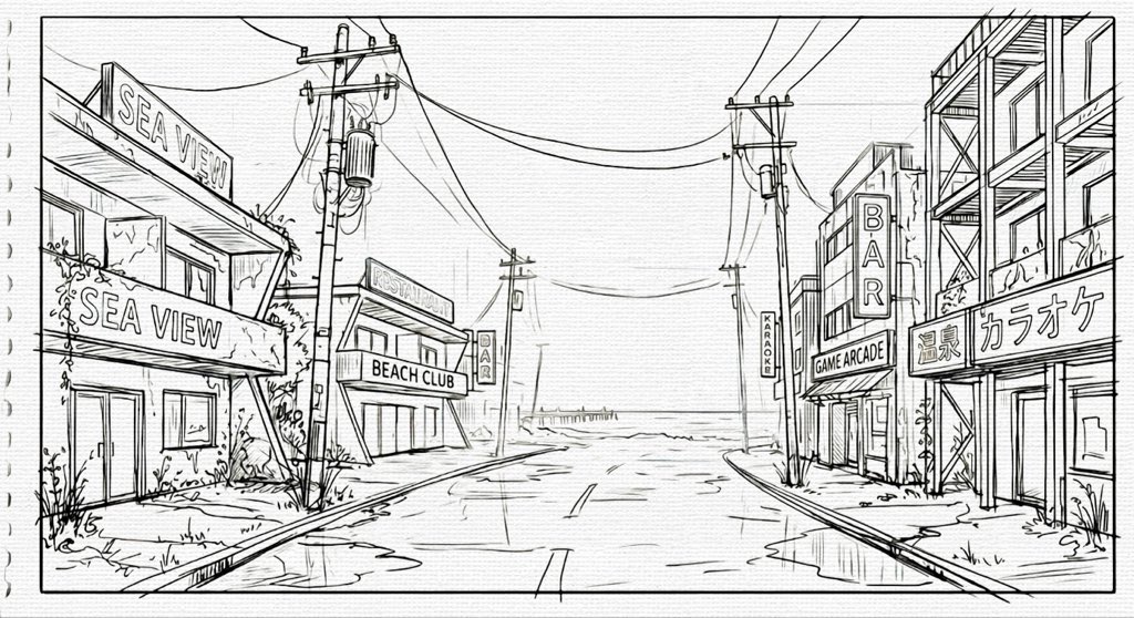 Lynndraws's tweet image. Imagine a small town by the sea , where the salty breeze meets the , and you can’t shake the feeling that someone’s always watching. I used structure and tension to bring this world to life for @Ryujin2xd. 

#EnvironmentDesign #Worldbuilding #InkDrawing #IllustrationArt