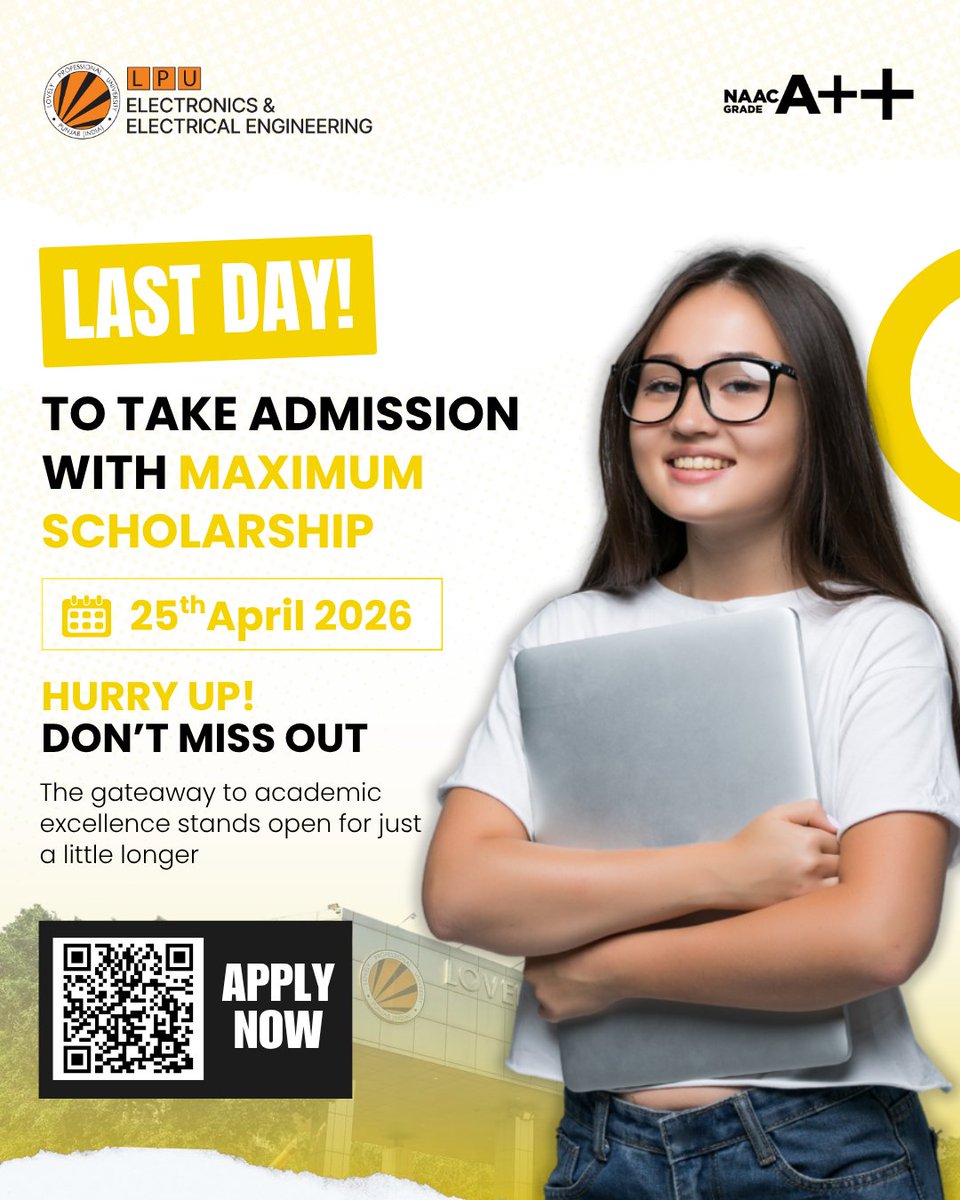Last chance knocking like a ticking clock—grab your future like a golden opportunity! Secure admission with maximum scholarship at LPU ECE, shining bright like success itself. Don’t wait, move fast like lightning and turn your dreams into reality today! <a href="/lpuuniversity/">Lovely Professional University - LPU</a>   
#LPU