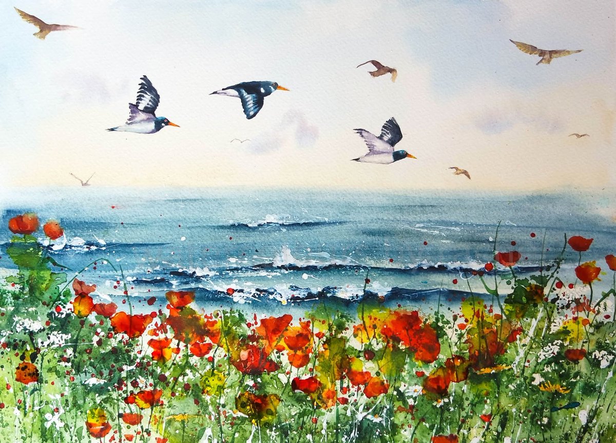 Elidanza's tweet image. Thank you for all your birthday wishes yesterday , another sunny day today x 

Whatever you're doing.... fly high !

Happy Saturday x

#watercolour #seabirds #flight #sea #wildflowers