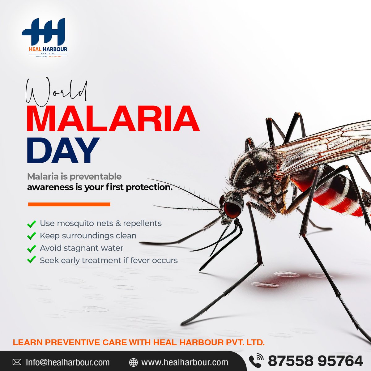 HarbourHeal's tweet photo. World Malaria Day🦟
Malaria is preventable—awareness is your first protection.
Learn Preventive care with Heal Harbour Pvt Ltd.🚑
#WorldMalariaDay #PreventMalaria #HealthAwareness #StaySafe #Heal #Harbour #HealHarbourPvtLtd #Training https://t.co/lrhjM5ZNZS