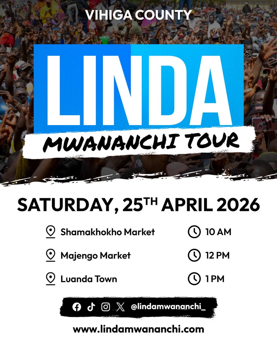 Team Linda Mwananchi will be in Vihiga today.
Come out and Join the conversation
