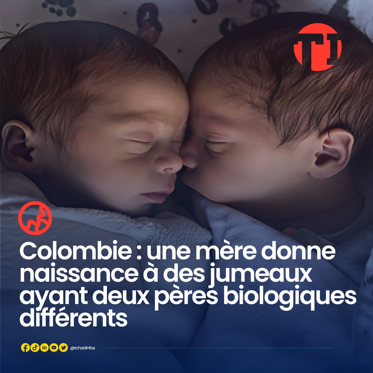 tchadinfos's tweet image. En #Colombie 🇨🇴 , une mère a donné naissance à deux jumeaux non identiques ayant deux pères biologiques distincts, selon un cas rapporté par la #BBC. Découverte après des tests #ADN réalisés par l’Université nationale de Colombie.