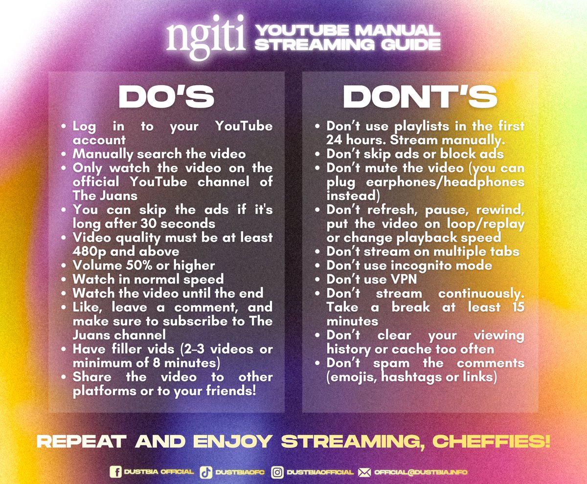 𝐍𝐆𝐈𝐓𝐈 𝐈𝐒 𝐂𝐎𝐌𝐈𝐍𝐆, 𝐌𝐀𝐊𝐄 𝐈𝐓 𝐂𝐎𝐔𝐍𝐓!

Cheffies, 𝗗-𝗗𝗔𝗬 na! Before the excitement fully unfolds, let’s align with our 𝗗𝗢𝘀 𝗮𝗻𝗱 𝗗𝗢𝗡’𝗧𝘀: 𝗬𝗼𝘂𝗧𝘂𝗯𝗲 𝗠𝗮𝗻𝘂𝗮𝗹 𝗦𝘁𝗿𝗲𝗮𝗺𝗶𝗻𝗴 𝗚𝘂𝗶𝗱𝗲.

This is our way of ensuring that every stream is done