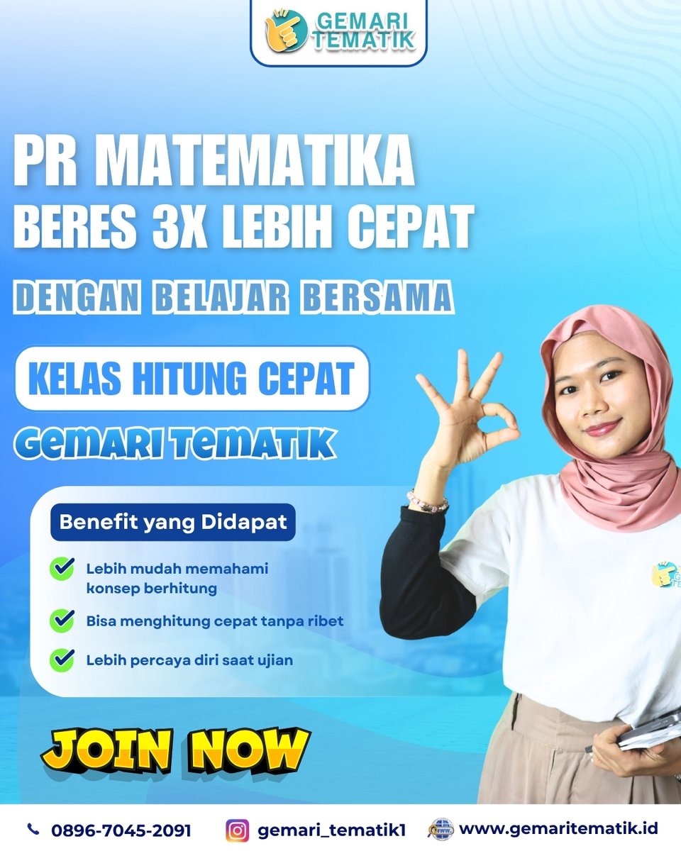 GemariTematik's tweet image. Bersama Kelas Hitung Cepat Gemari Tematik, PR matematika bisa beres 3x lebih cepat tanpa drama!
Di sini, anak belajar dengan cara yang seru, praktis, dan mudah dipahami—bukan sekadar menghafal, tapi benar-benar mengerti. #pendidikan #matematika #zonauangㅤ