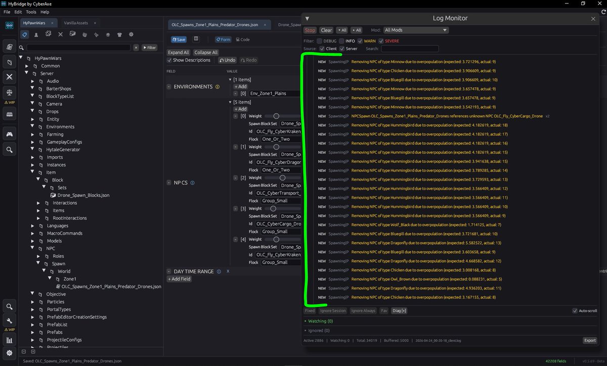 cyberaxe's tweet photo. @slikey Could you explain this system and how to up these numbers so this stops. It spawns and the in some cases under a minutes later despawns. 

#hytale #Hytalemodding #Hybridge #Spawning #Worldgen #NPCSpawning https://t.co/U7WX39VHht