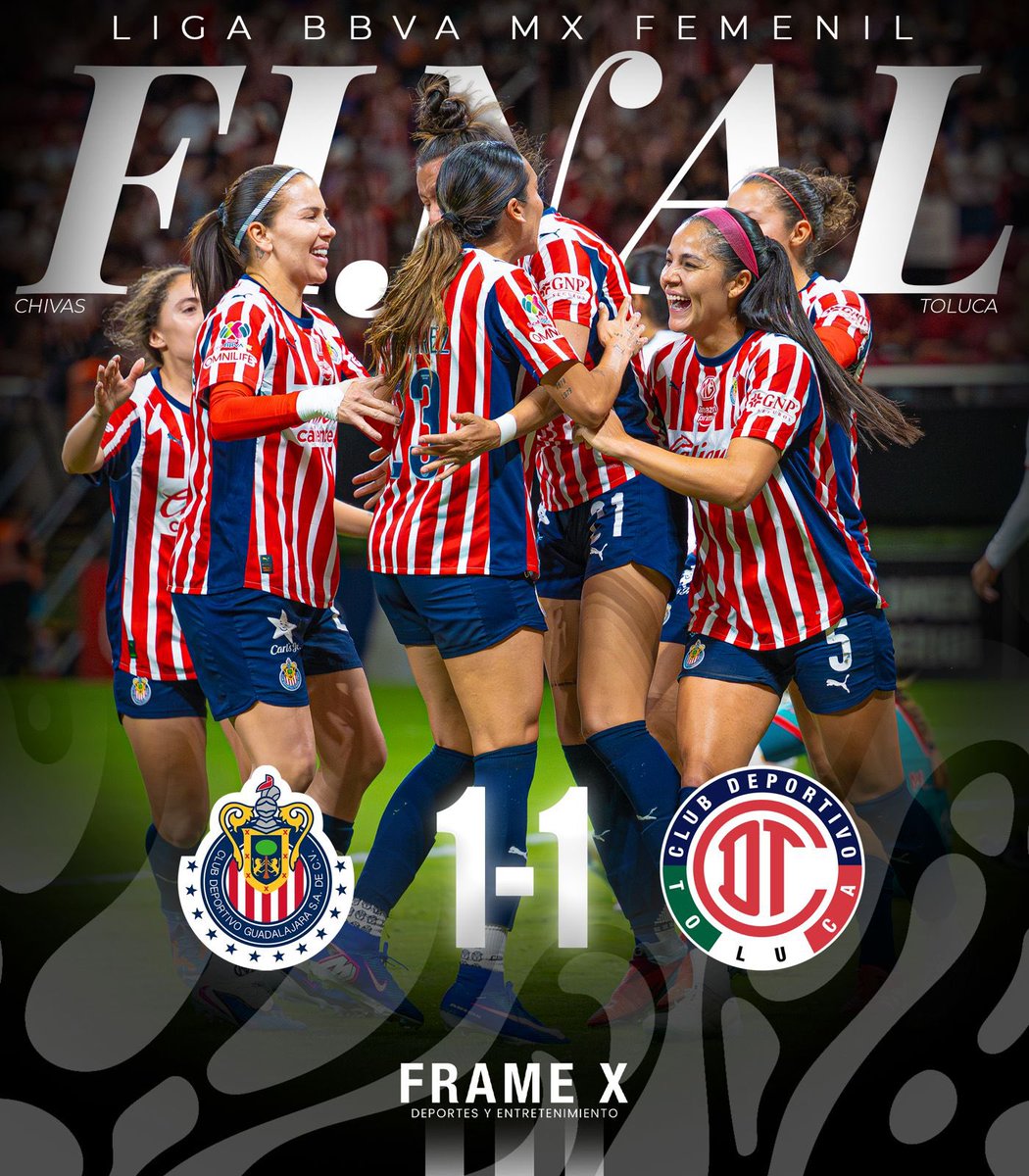 FrameX_OF's tweet photo. 🔥⚽ REPARTEN PUNTOS EN EL AKRON ⚽🔥

Chivas Femenil empató 1-1 ante Toluca Femenil en casa, en un duelo intenso donde ambos equipos generaron peligro y pelearon hasta el final.
#ChivasFemenil #TolucaFemenil #LigaMXFemenil #Empate #EstadioAkron #FutbolFemenil https://t.co/OZQZpQXTBD