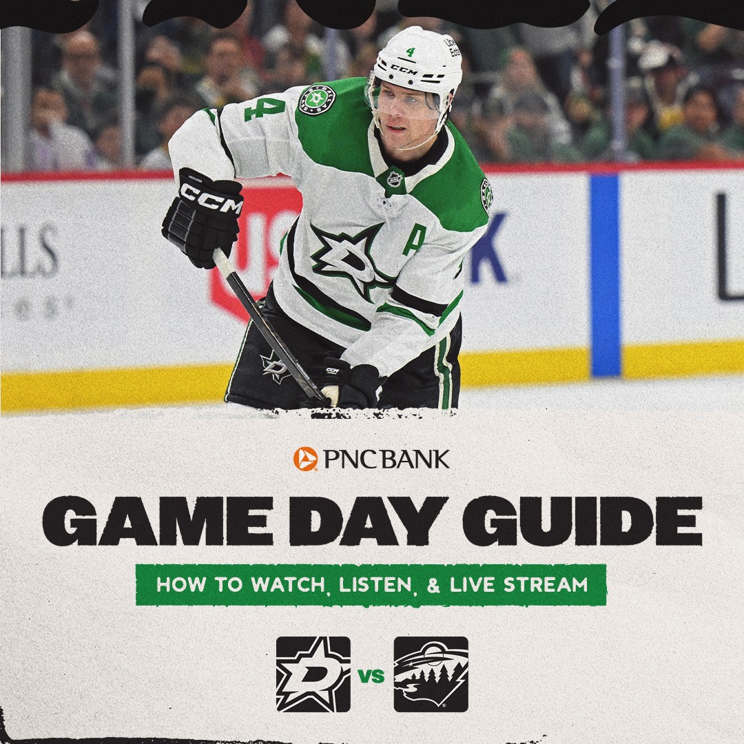 DallasStars's tweet photo. Stars look to carry the momentum from Game 3's 2OT winner and match the response from the Wild.

Game Day Guide ⤵️

@PNCBank | #TexasHockey