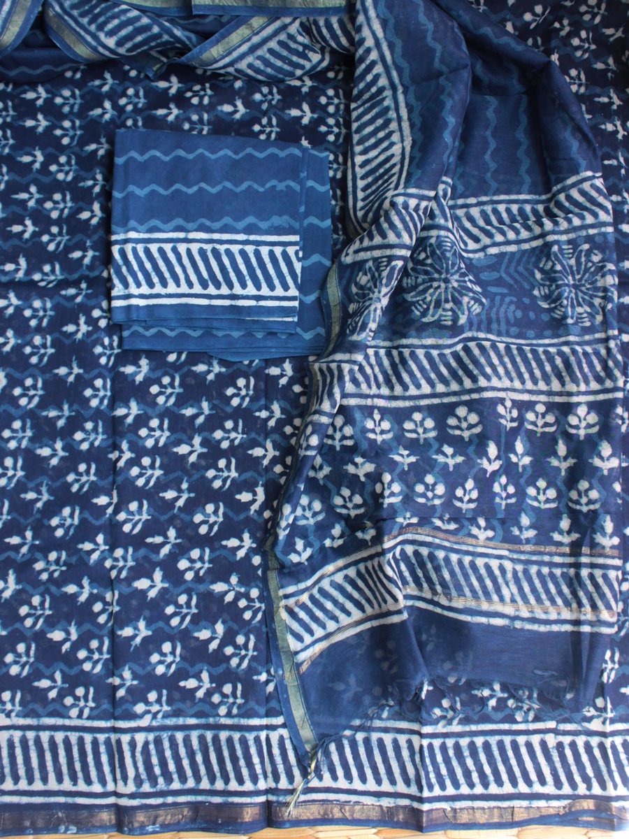 Shilphaat's tweet photo. DABU-INDIGO on CHANDERI
.
Natural indigo and off-white block-print silk-cotton Kurta-dupatta set with cotton Pants/ salwar fabric.
.
SHOP at https://t.co/0uWl2ZngFi
.
https://t.co/7dxR8JWbaE
.
#blockprinted #dressmaterial #salwarsuit #indigosuit  #chanderisuit #shilphaat https://t.co/3j0sBcAwP7