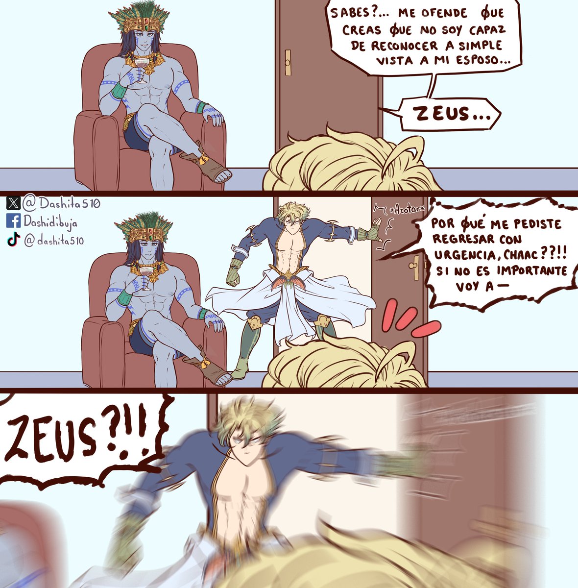 Pues me dieron ideas y yo sólo dibujé xd 
Zeus, disfrazándose de Poseidón para conquistar a Chaac 
#chacpose #chaacxposeidon #AU