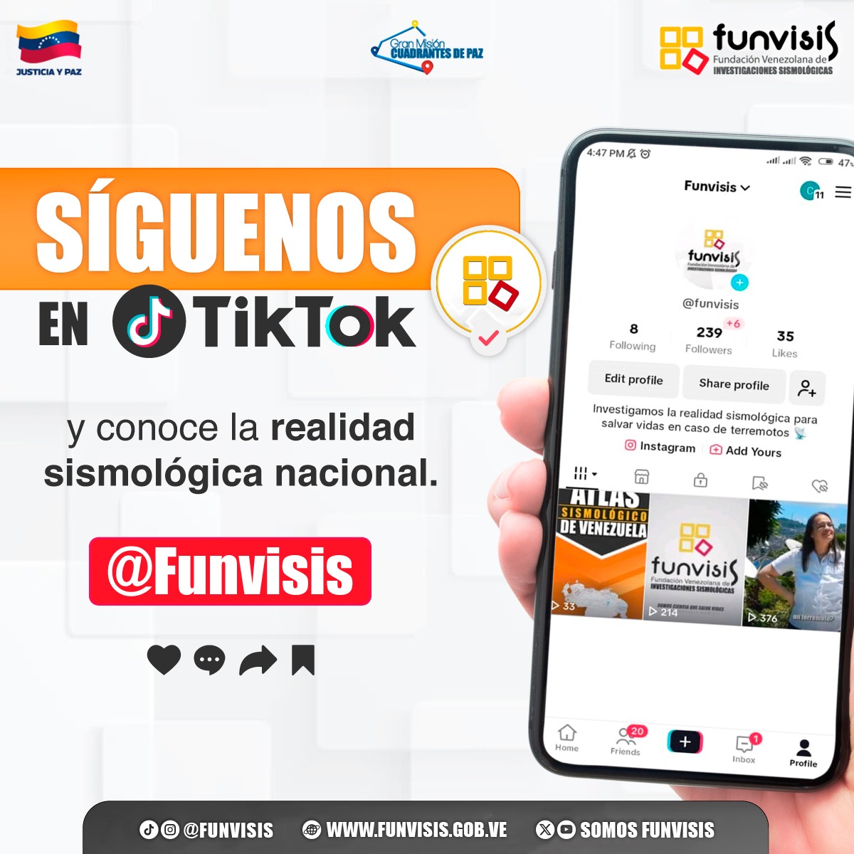 SomosFunvisis's tweet image. ¡Únete a la sismología nacional! 📡

Síguenos en TikTok como @Funvisis y mantente bien informado sobre la realidad sismológica del país.

¡Somos ciencia que salva vidas!

#TikTok #RedesSociales #Sismo #Terremoto #JuntosPorLaVidaYLaPaz #Funvisis #SomosFunvisis