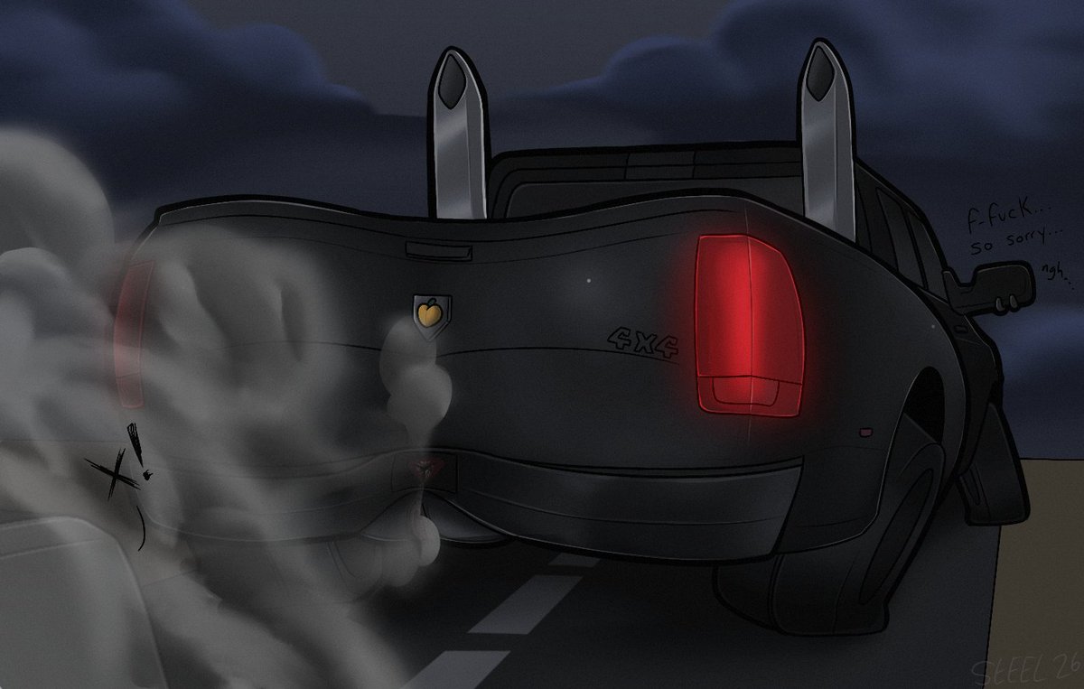 PIPEANDEXHAUST's tweet photo. Bella the Dodge seems to be having an upset stomach, and gassed the poor truck behind her! This is going to be one long ride. At least it's a nice dually ass. https://t.co/sMmMcl700R