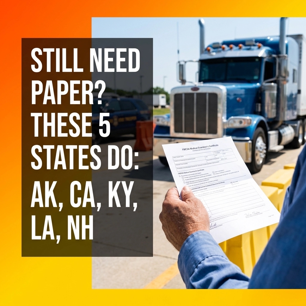 LabworksUSA's tweet image. Don’t risk a “failure to possess” fine! 🛑 In 2026, AK, CA, KY, LA, and NH still require physical medical cards.

 Keep your paper copy handy to stay road-ready. 🚛

Get compliant: labworksusa.com

#FMCSA #Trucking #CDL #DOT