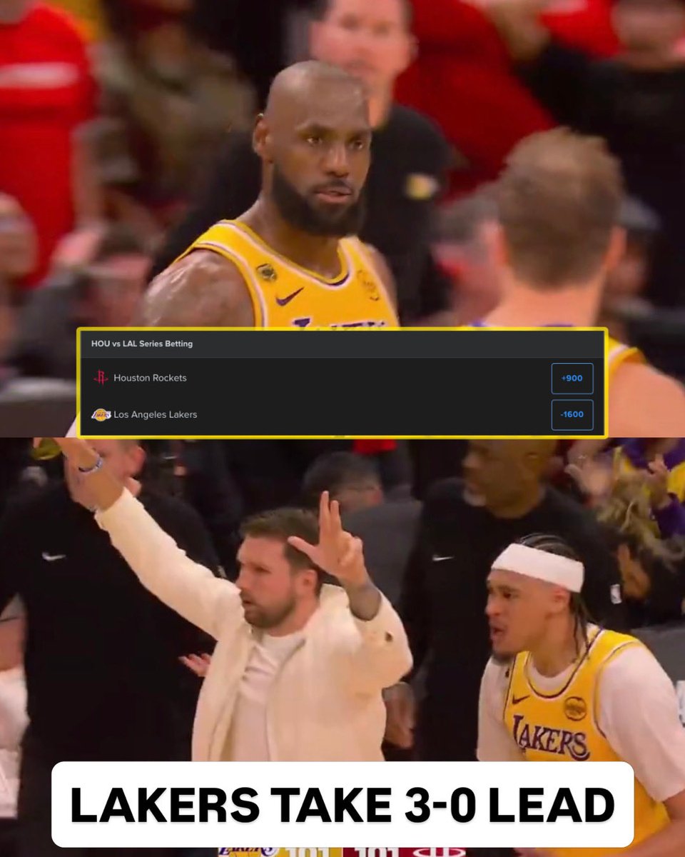 BallislifeBets's tweet image. THE LAKERS TAKE A 3-0 SERIES LEAD 🤯

LeBron James hit the game tying shot and Lakers defeated the Rockets in overtime 112-108 👀 

The Lakers have -1600 odds to win the series. Can they close it out or can Houston come back?

#nba #nbaplayoffs #lebronjames #lakers