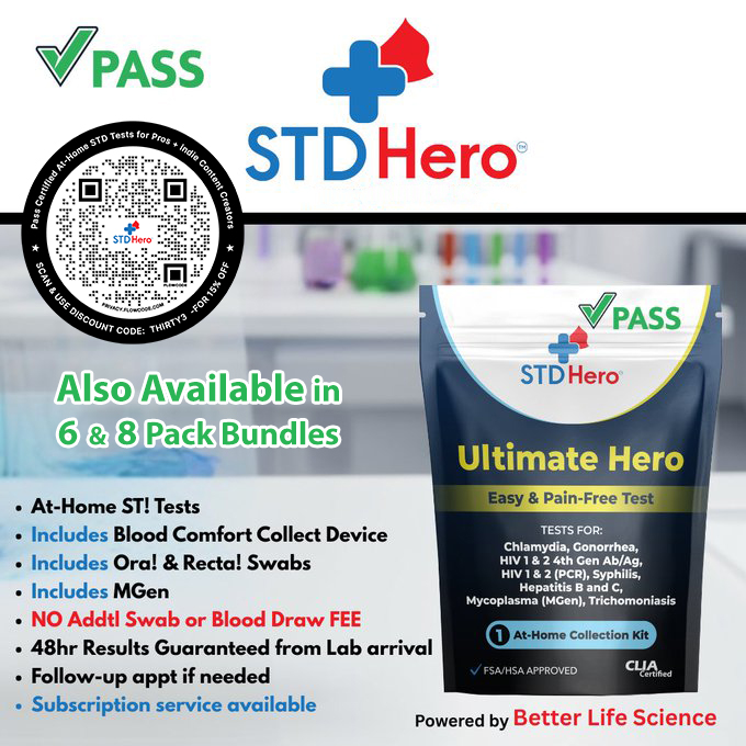 Thirty3xMedia's tweet photo. get #STDHero #UltimateHero #PASScertified for
👉#ProUse (#Adult #Performers + #indie #ContentCreators)
at: https://t.co/BKthvYwHu6
or via #LinkinBio
&amp; use👉#DiscountCode" #THIRTY3 "
to SAVE MORE when you Buy in Bulk!

✅Painless blood draw 
✅#Mgen tested 
✅Results in 48 hours https://t.co/deT7xGN8ij