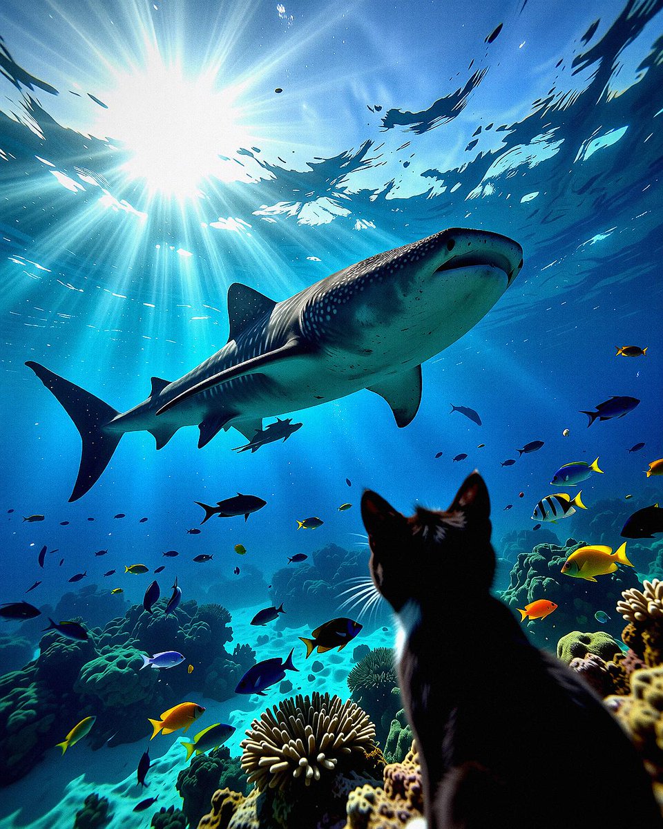 Guess who finally braved the big blue unknown 💦 Reef life is even more sparkly in person 🐠💖 My adventure paws are officially submerged 🐾 Feeling brave and super curious today 💙 befriended a clownfish already  😽🐟

#GreatBarrierReef #FeliniRocks #DivingCat