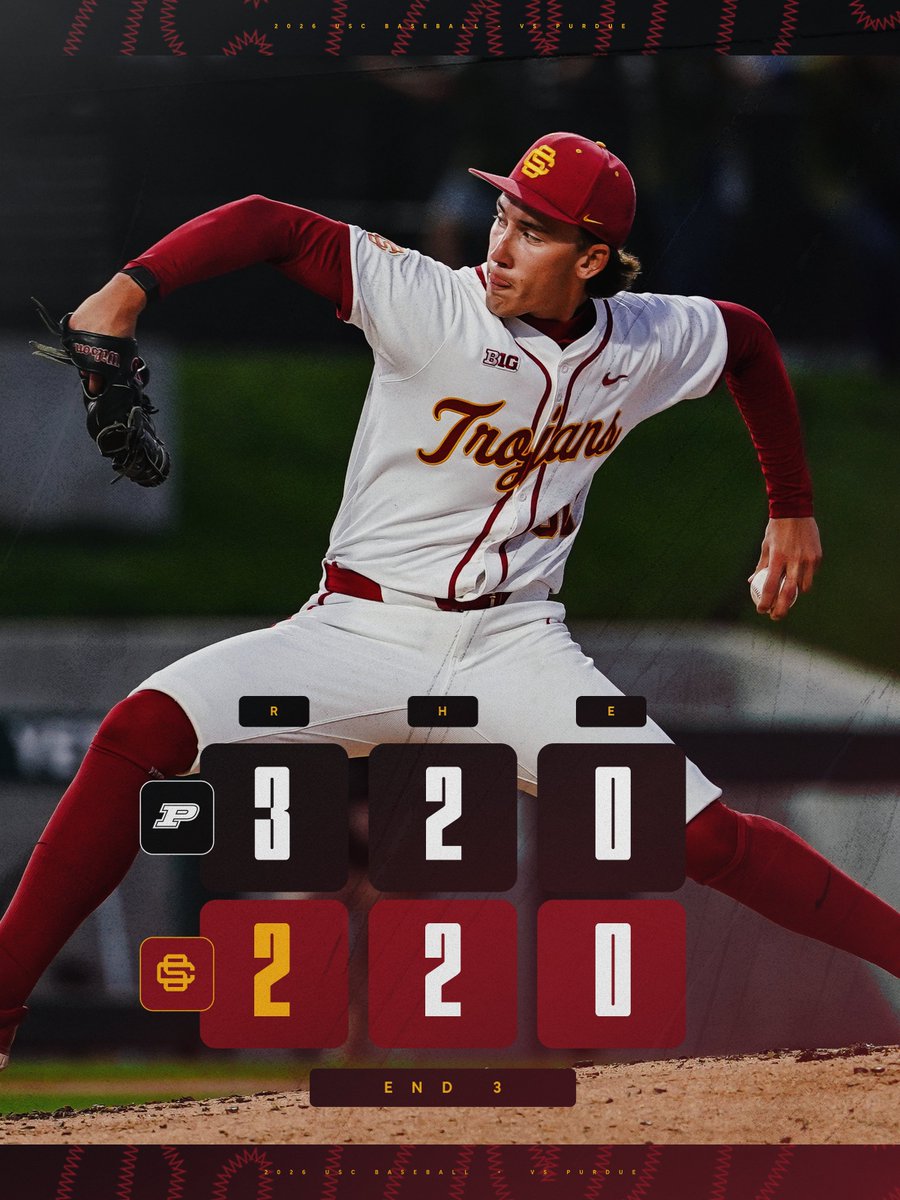 USC_Baseball's tweet image. END 3 | 1⃣-run ball game heading into the fourth ✌️

PURDUE 3, USC 2

📺 bigtenplus.com/en-int/livestr…
📊 usctrojans.com/sidearmstats/b…

#FightOn x #GameDay