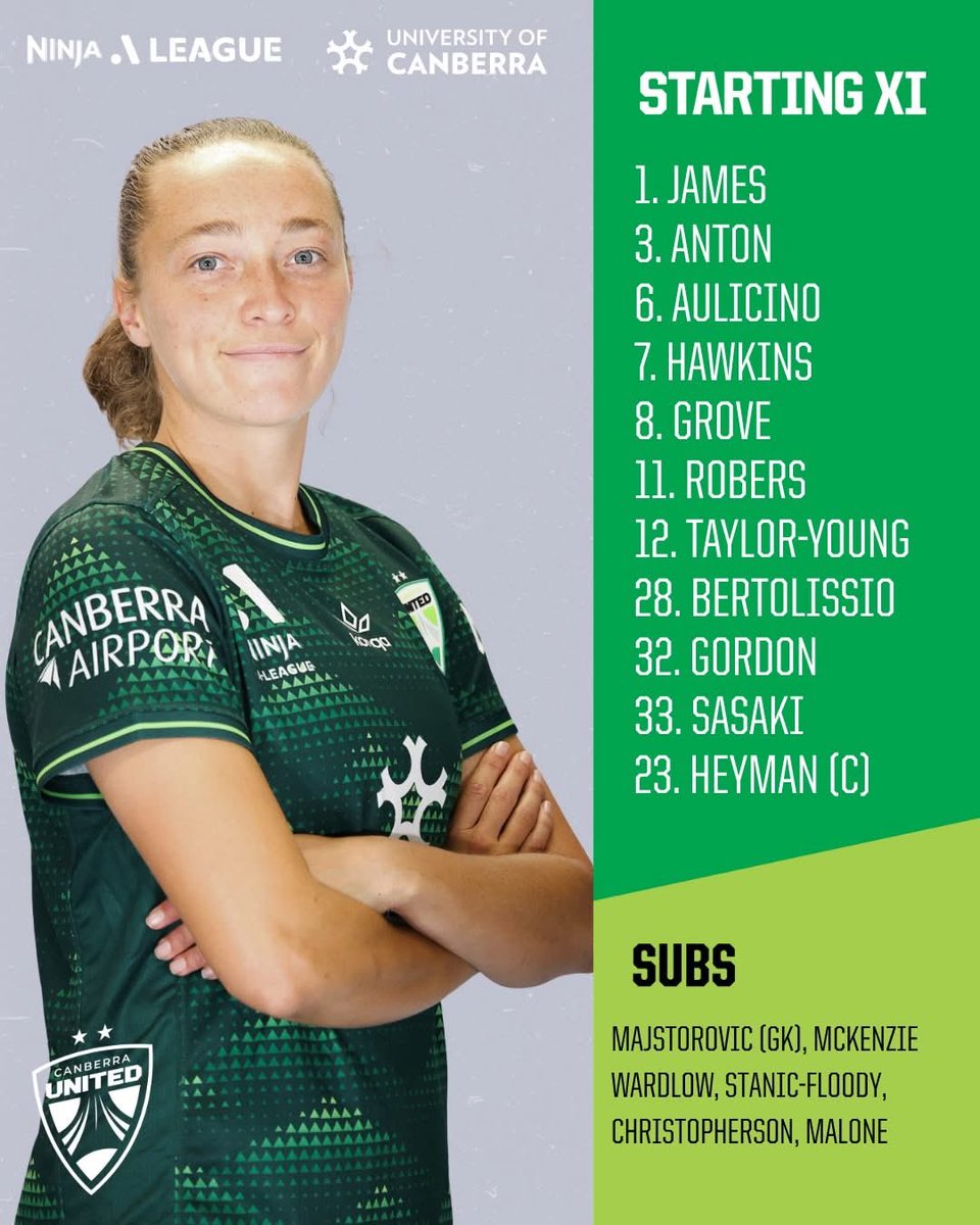 CanberraUnited's tweet photo. STARTING XI

Our team for this afternoon's Elimination final against Melbourne Victory!

#UniteWithUs #CUInGreen #CBRvMVC https://t.co/28dQ6fL6Ld