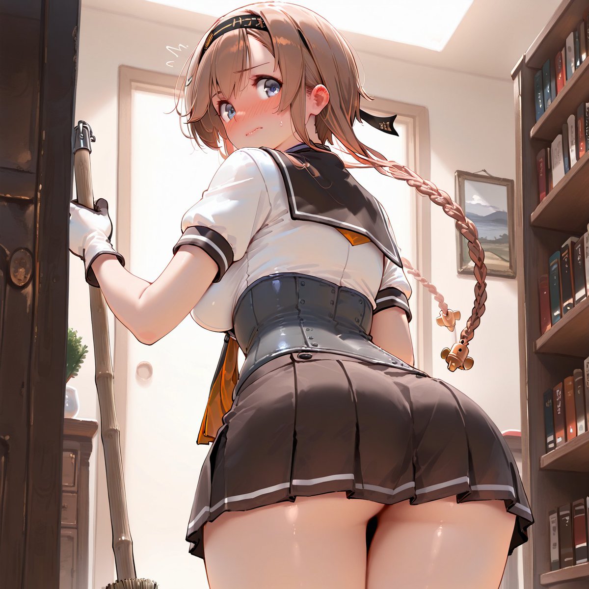 Saku398_KC's tweet image. お掃除中の照月
#艦これ #AI生成